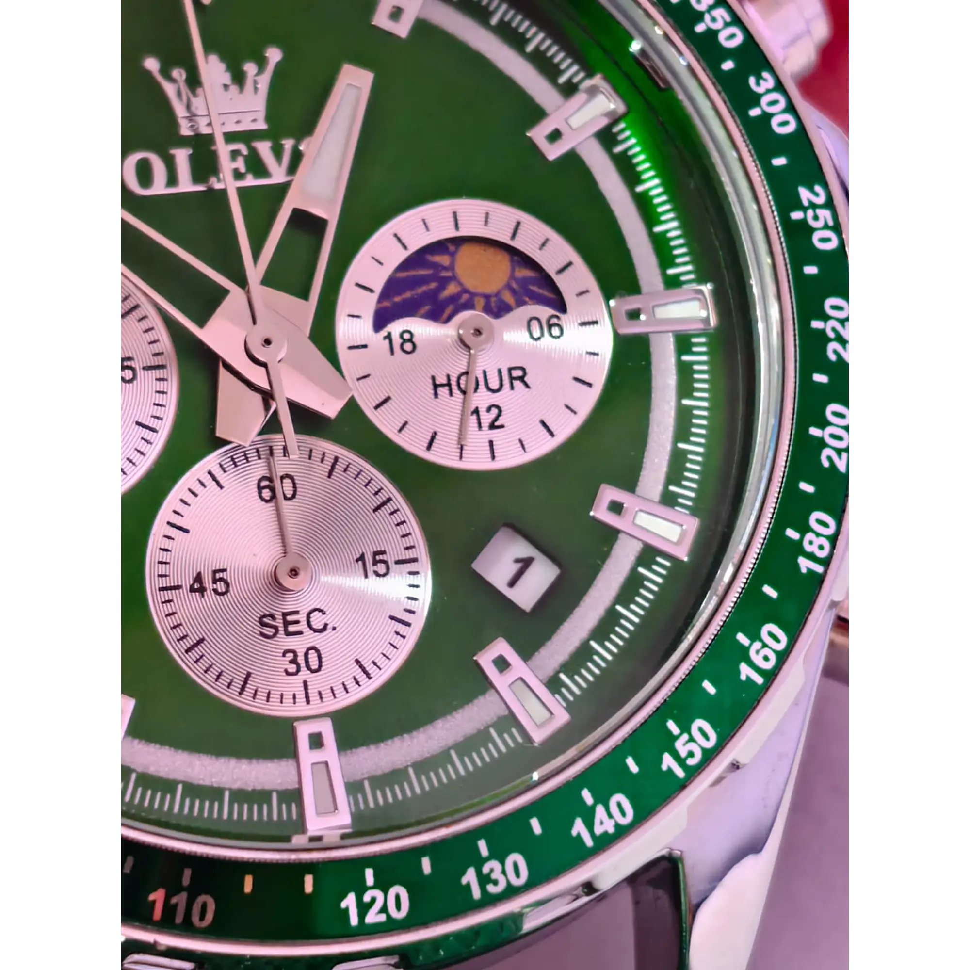 Relógio de Pulso OLEVS Cronógrafo Quartzo com Calendário e Fase da Lua – Verde 5