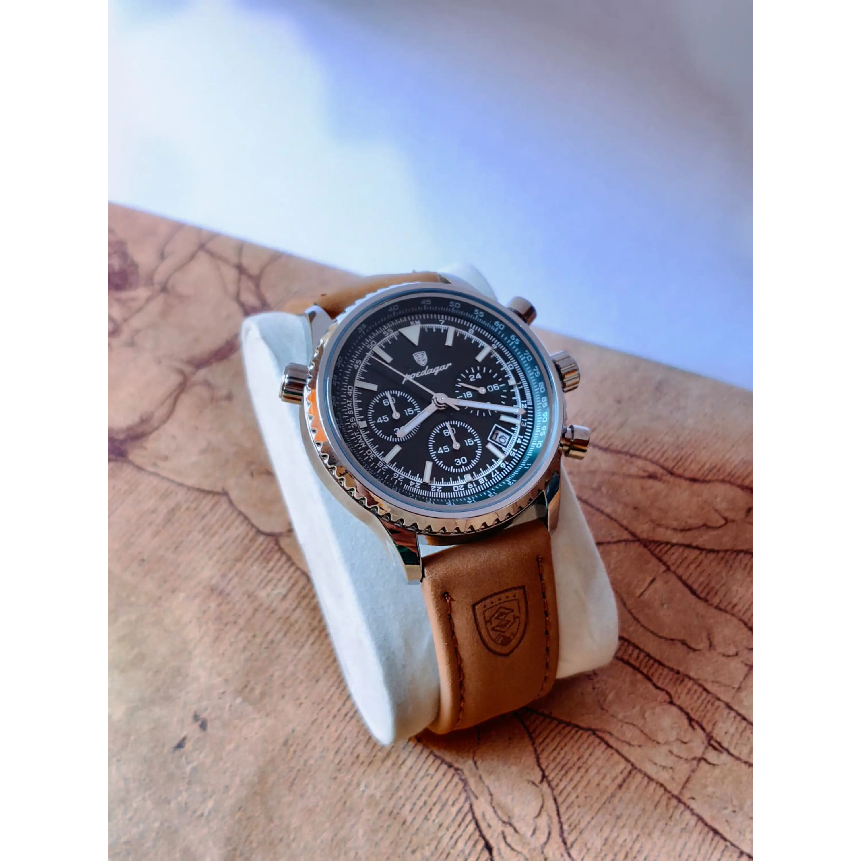 Relógio Masculino Poedagar Chronograph – Bracelete em Pele e Detalhes Luminosos 3