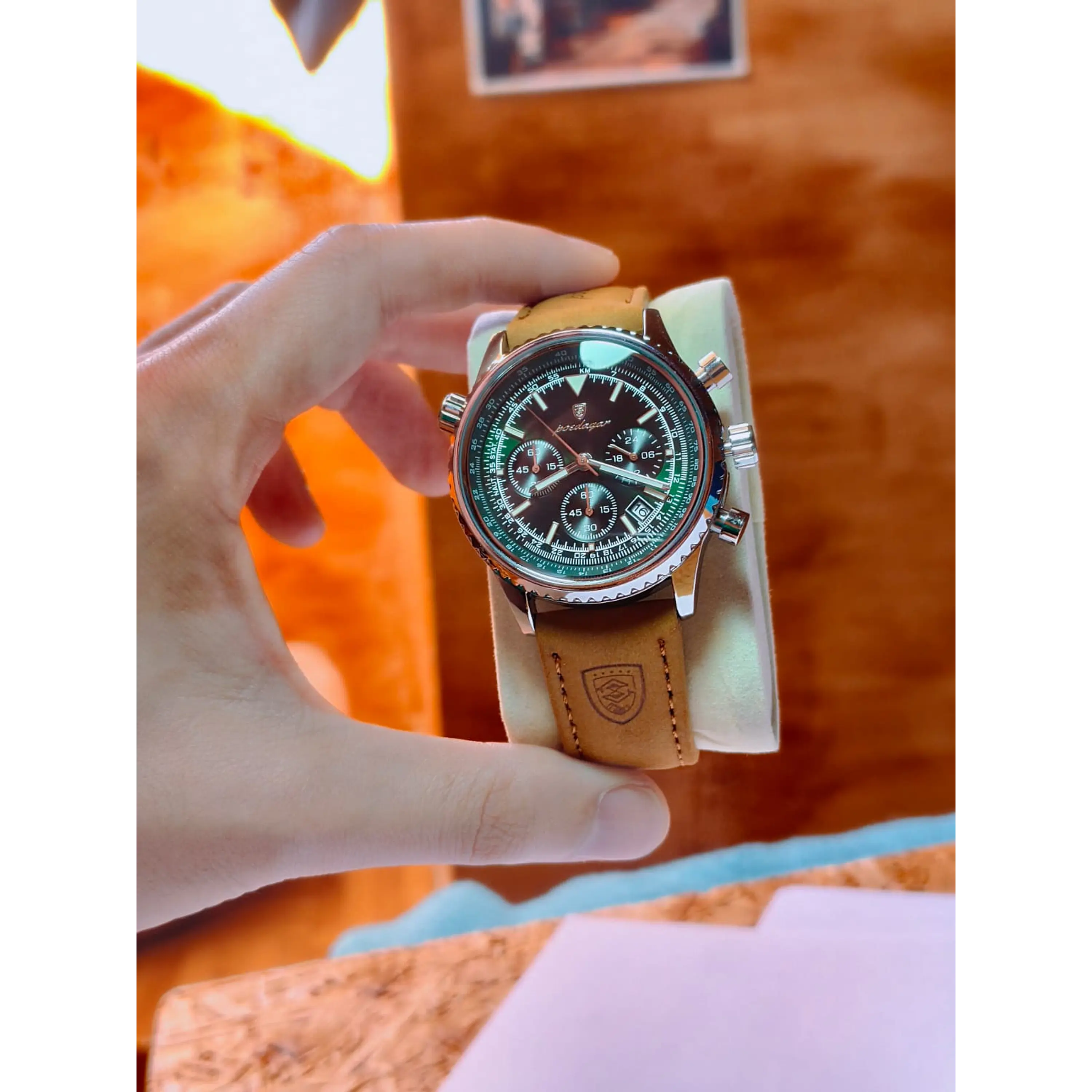 Relógio Masculino Poedagar Chronograph – Bracelete em Pele e Detalhes Luminosos 2