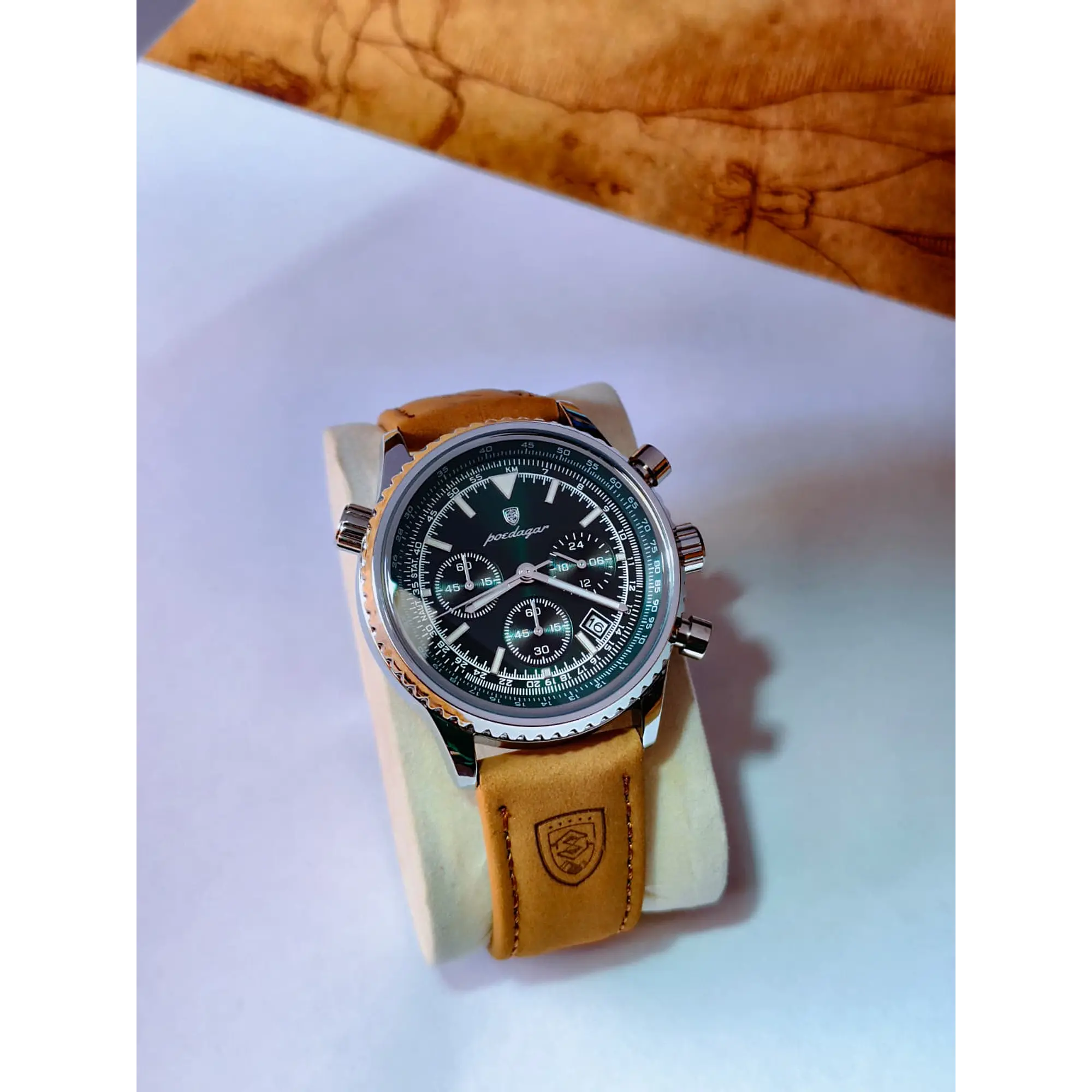 Relógio Masculino Poedagar Chronograph – Bracelete em Pele e Detalhes Luminosos 4