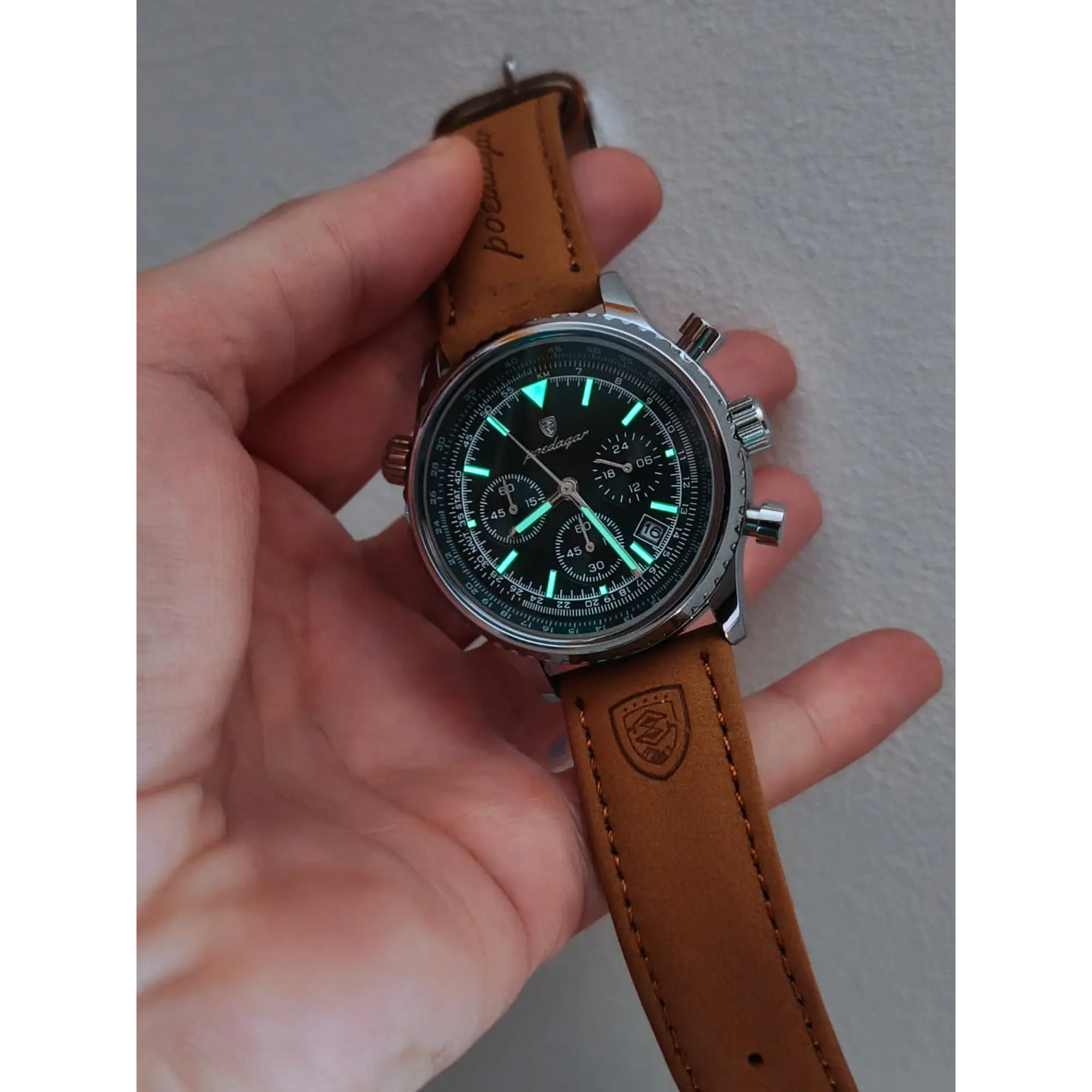 Relógio Masculino Poedagar Chronograph – Bracelete em Pele e Detalhes Luminosos 9
