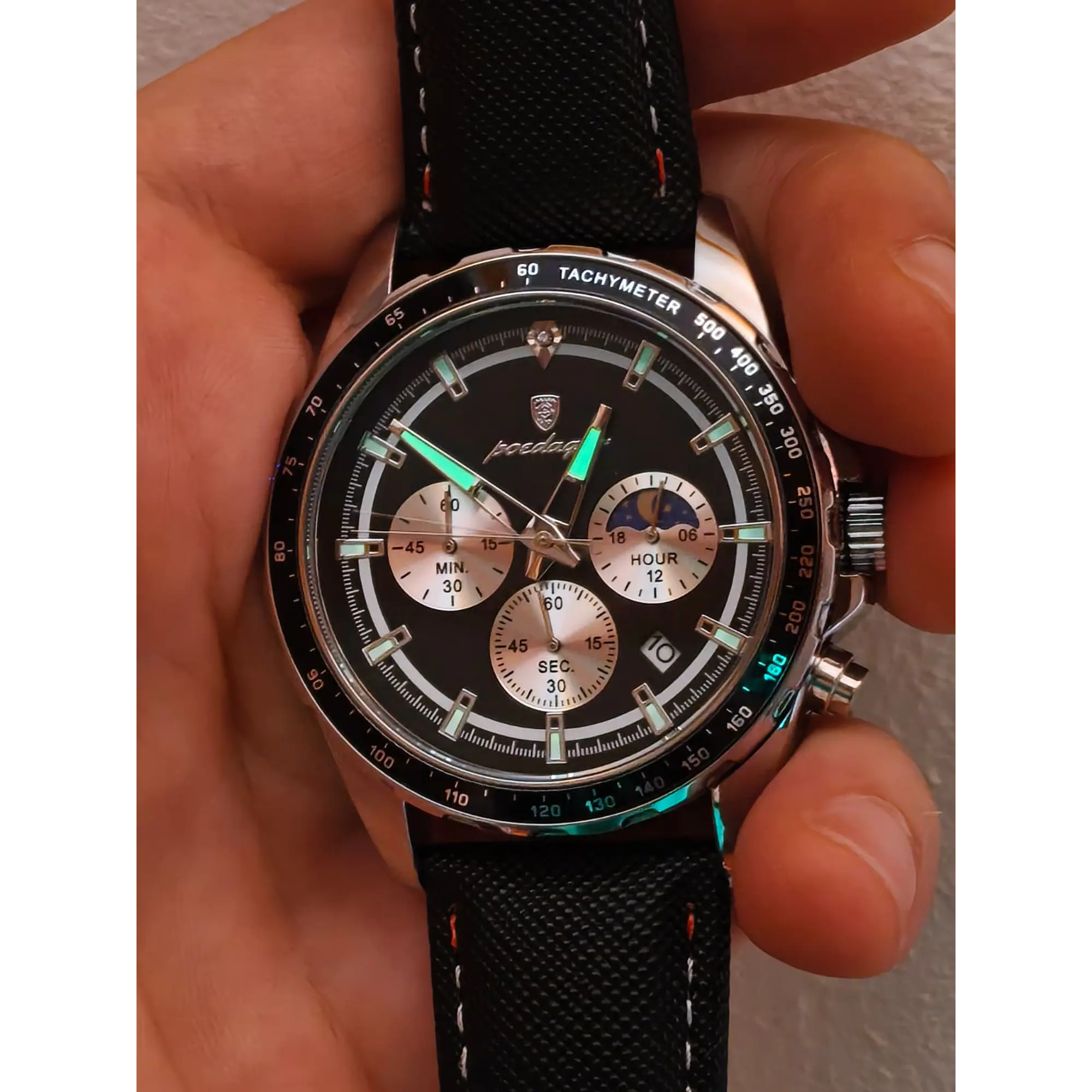 Relógio Chronograph Masculino Poedagar – Design Esportivo, Fase Lunar e Resistência à Água 3ATM 6