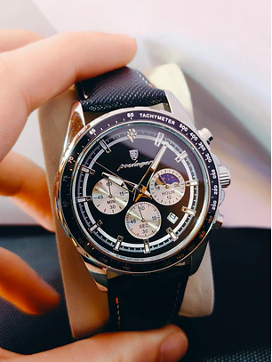 Relógio Chronograph Masculino Poedagar – Design Esportivo, Fase Lunar e Resistência à Água 3ATM