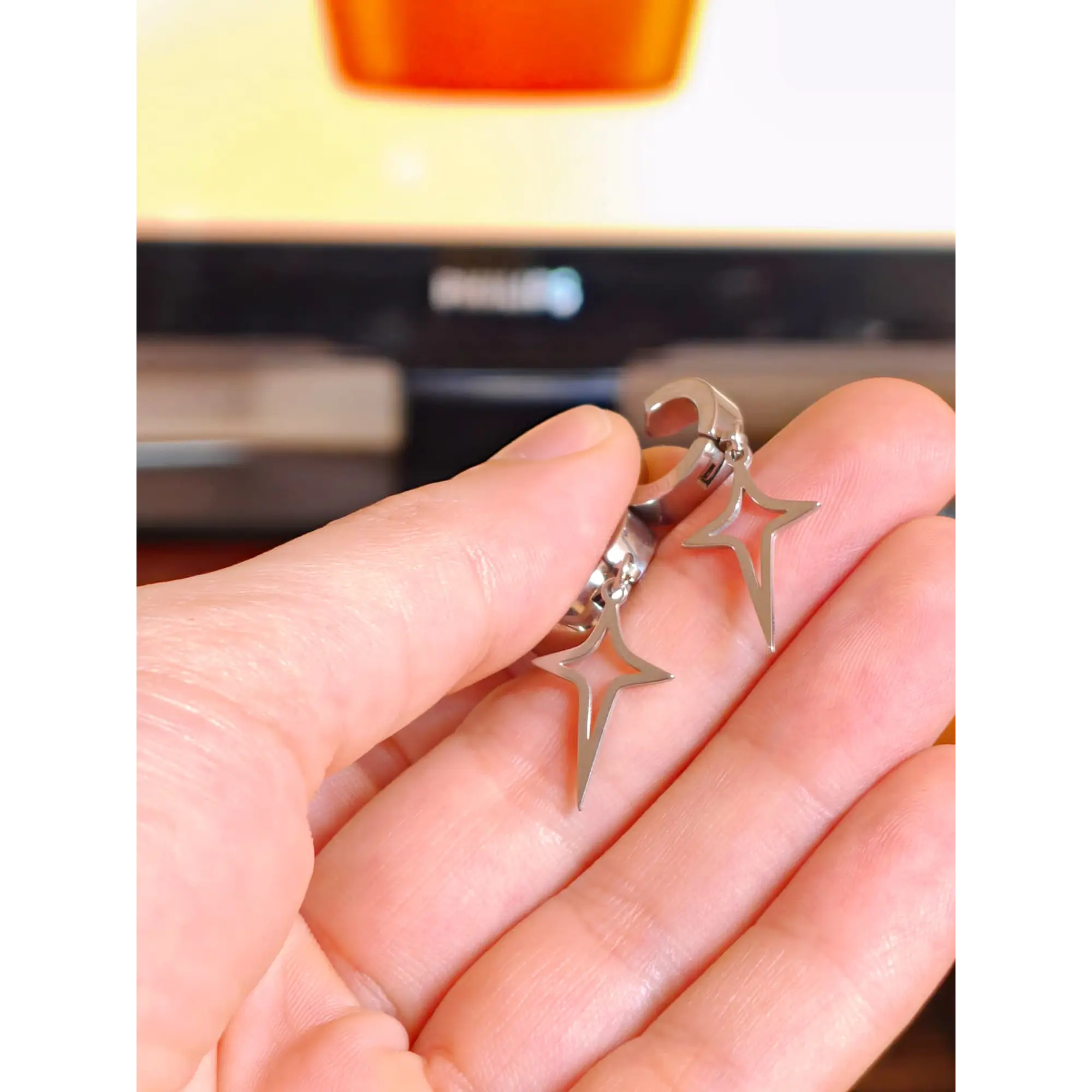 Stainless Steel 4-Point Star Clip-On Earrings (Pair) 4