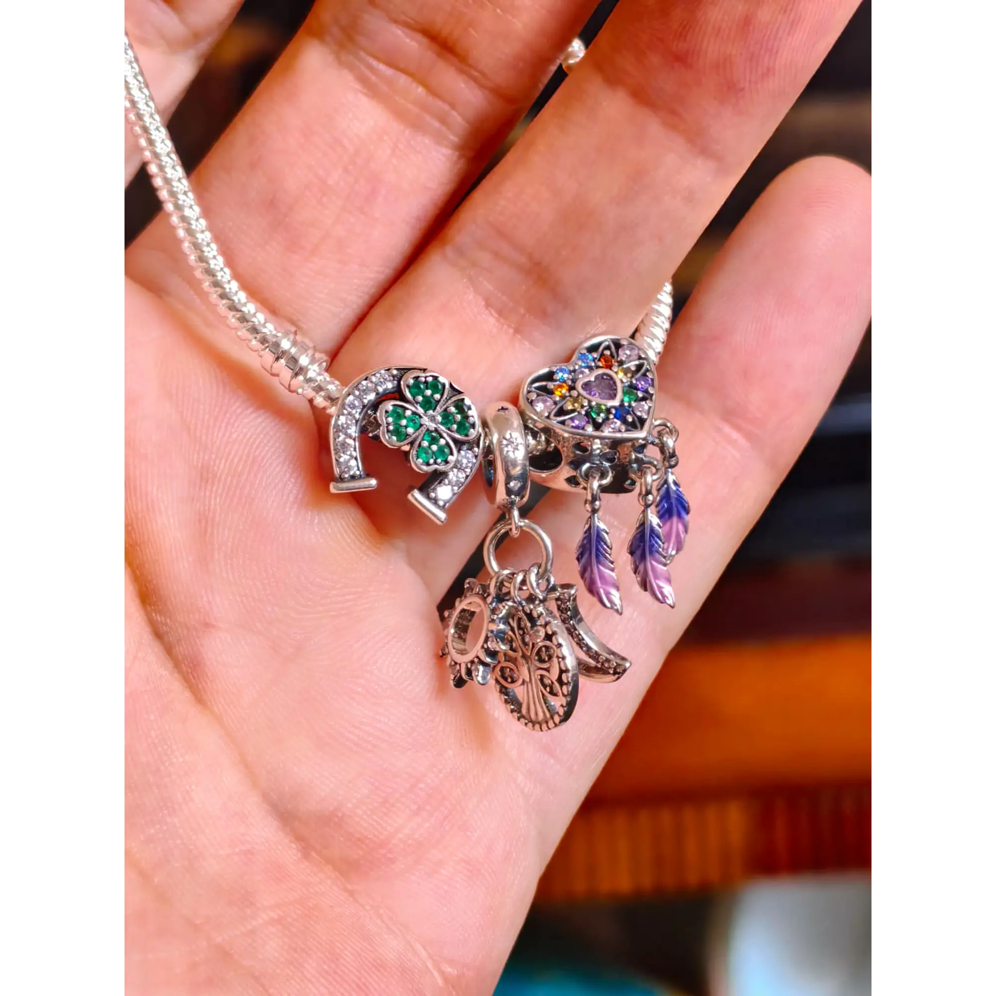 Pulseira Prateada com Charms da Sorte e Proteção 1