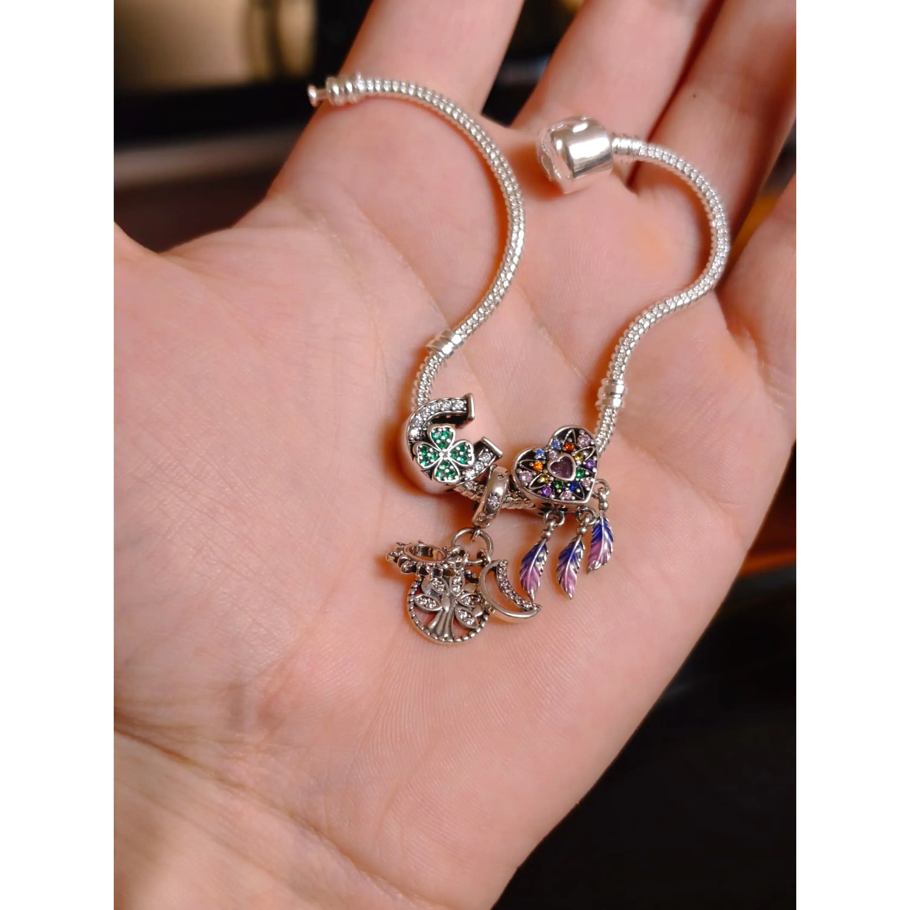 Pulseira Prateada com Charms da Sorte e Proteção 3