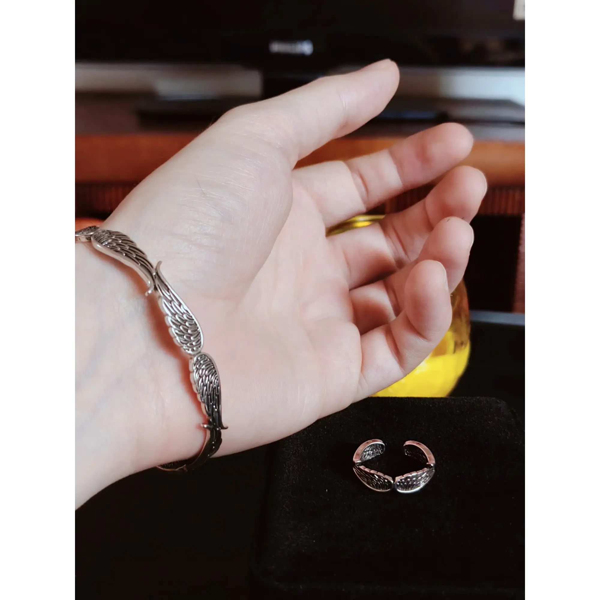 Bracelet et bague ajustable en argent « Ailes d'ange » 2