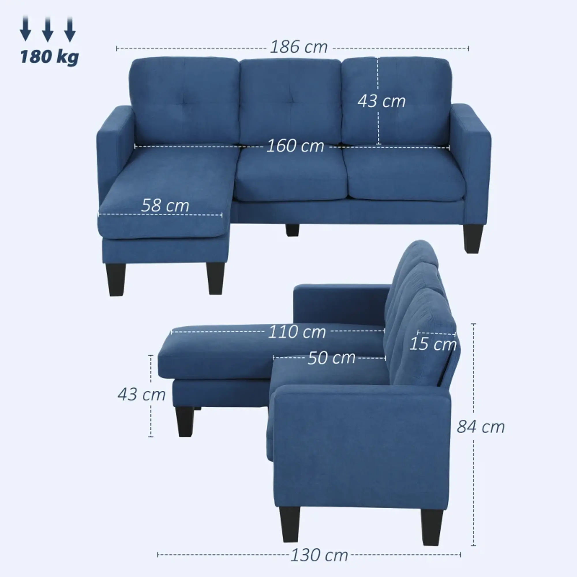 Sofá Chaise Longue Sofá em Forma de L Estofado em Poliéster 3