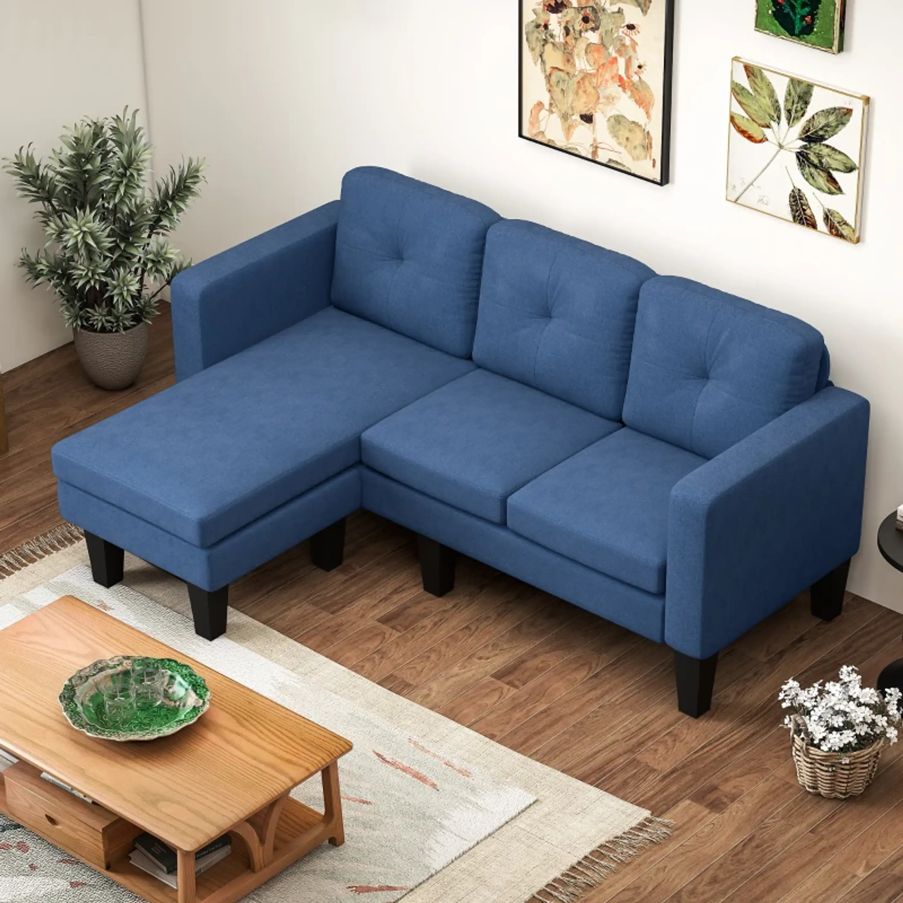 Sofá Chaise Longue Sofá em Forma de L Estofado em Poliéster 2