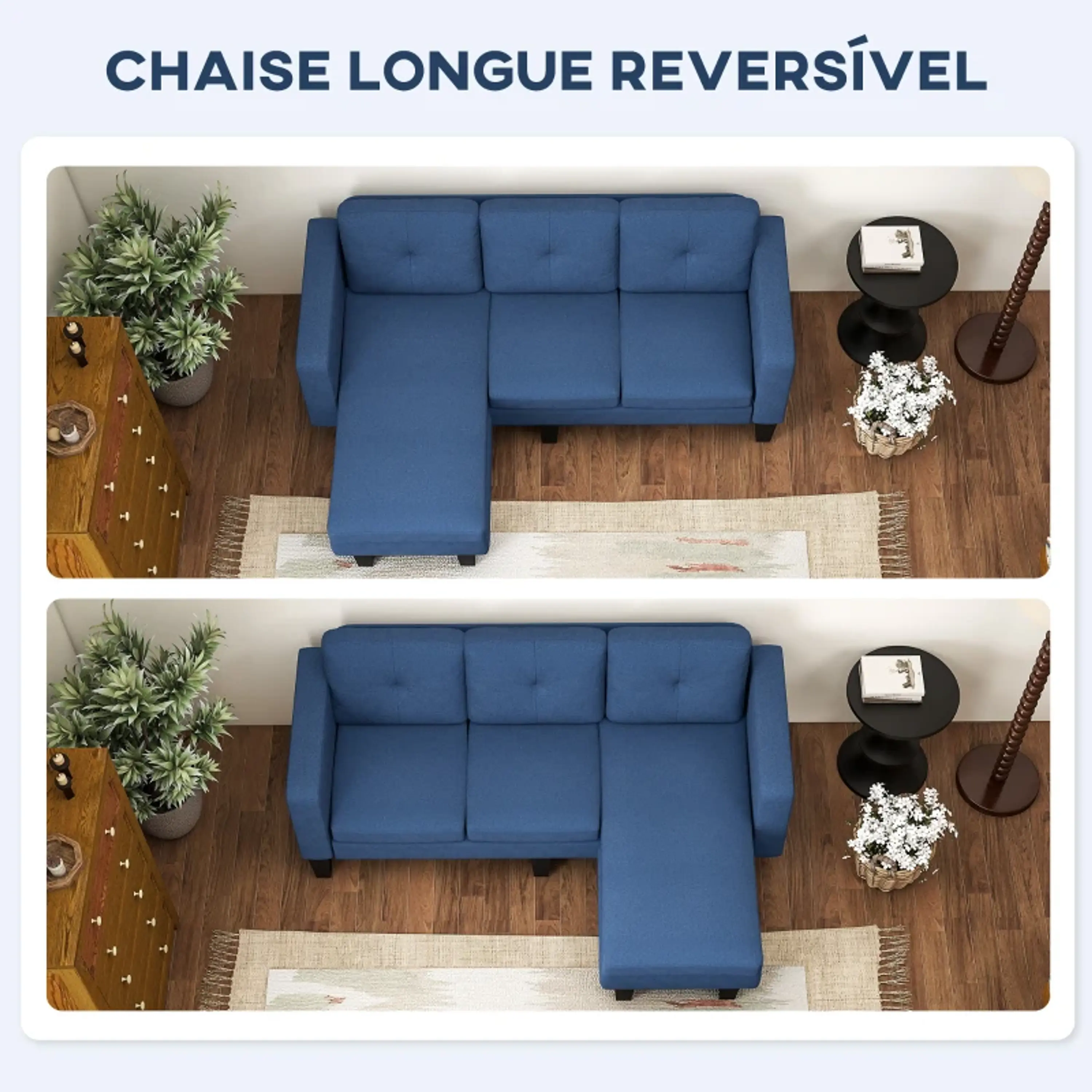 Sofá Chaise Longue Sofá em Forma de L Estofado em Poliéster 12