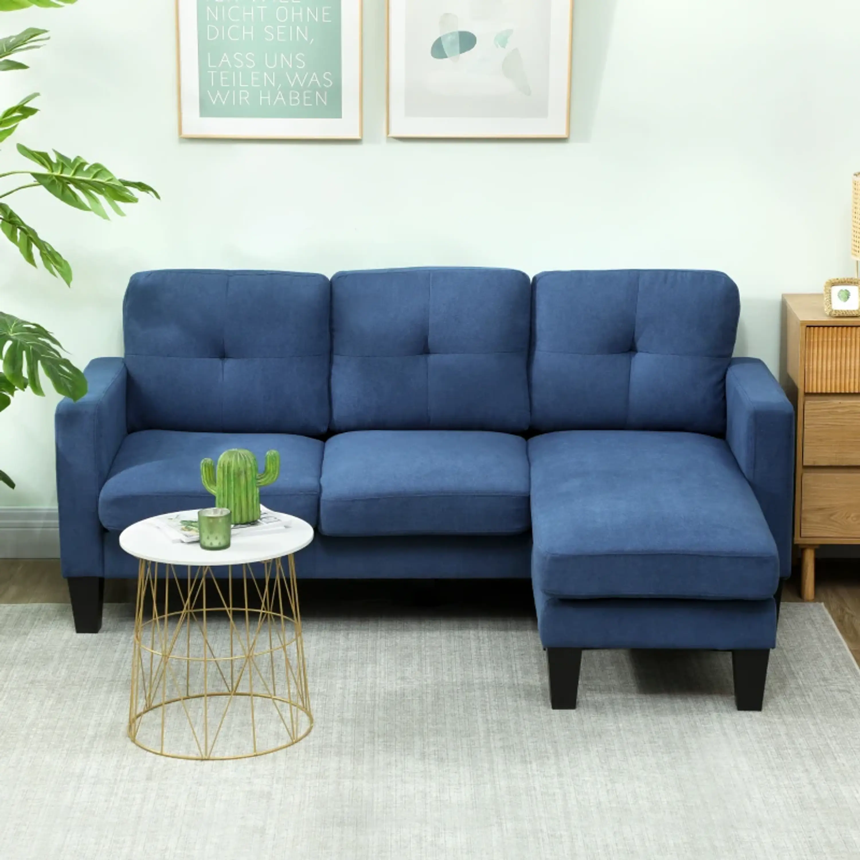Sofá Chaise Longue Sofá em Forma de L Estofado em Poliéster 13