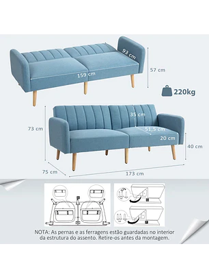 Sofá Cama de 2 Lugares com Encosto Ajustável em 3 Posições