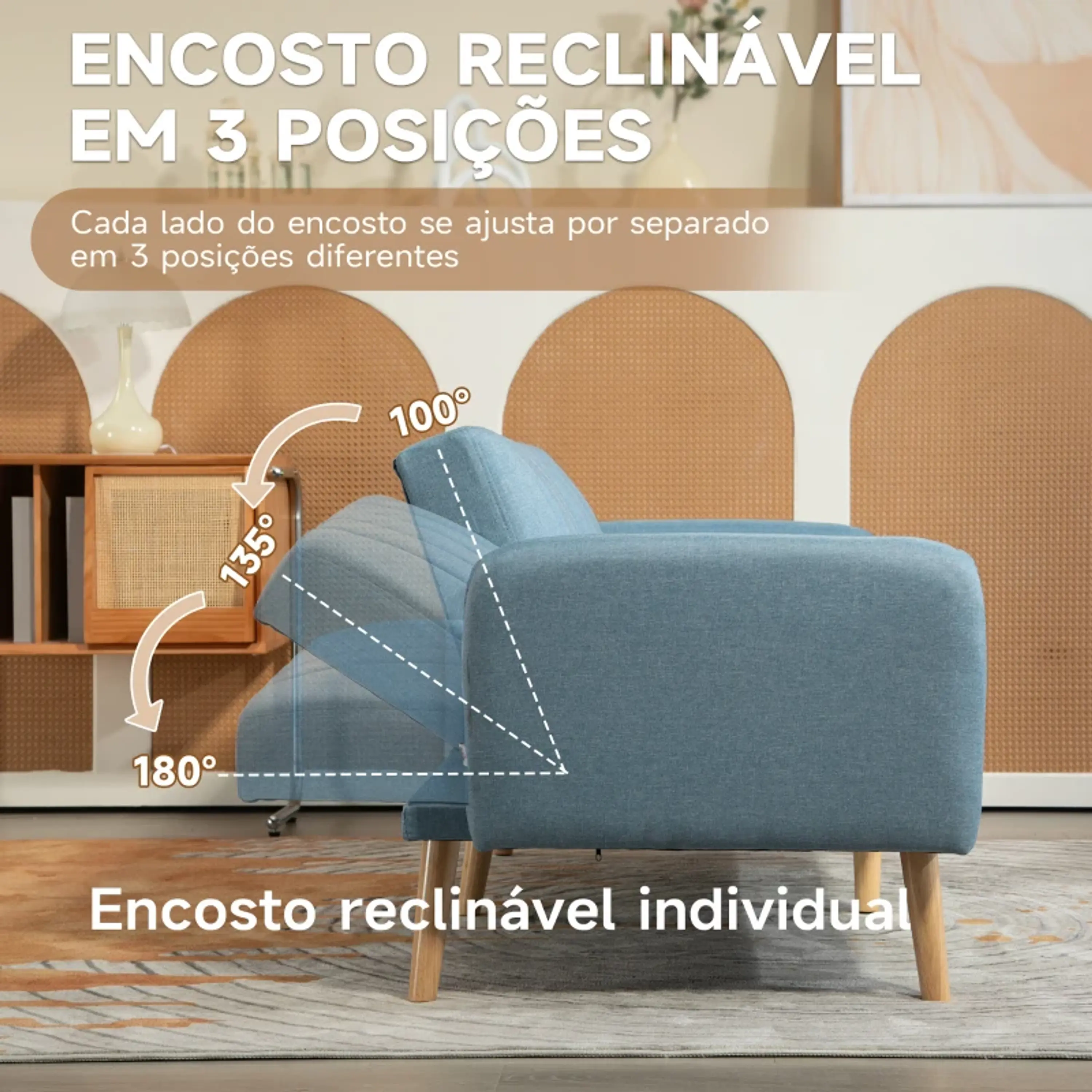 Sofá Cama de 2 Lugares com Encosto Ajustável em 3 Posições 10