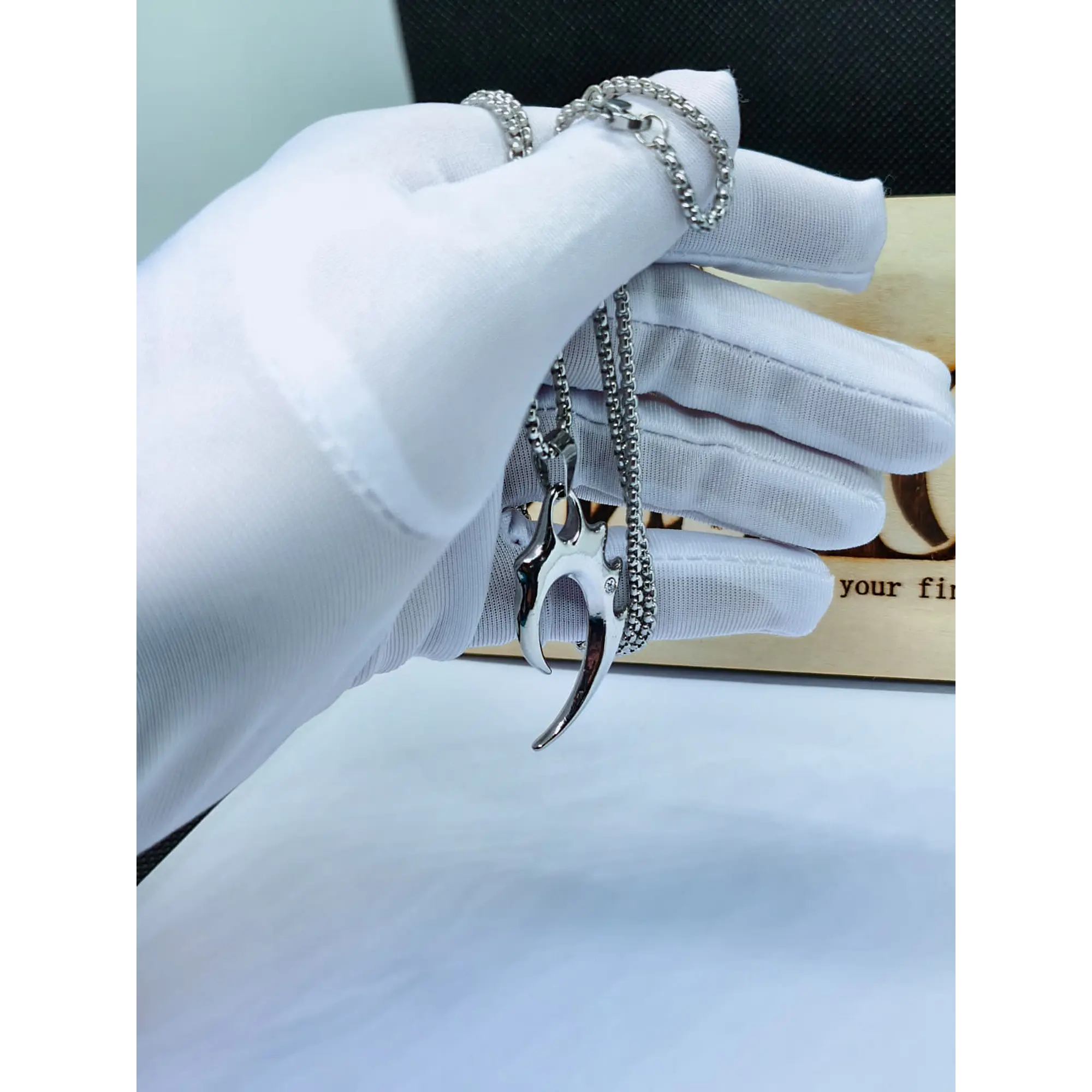 Tribal Claw Pendant Necklace in Stainless Steel, Silver Finish with Cubic Zirconia 4
