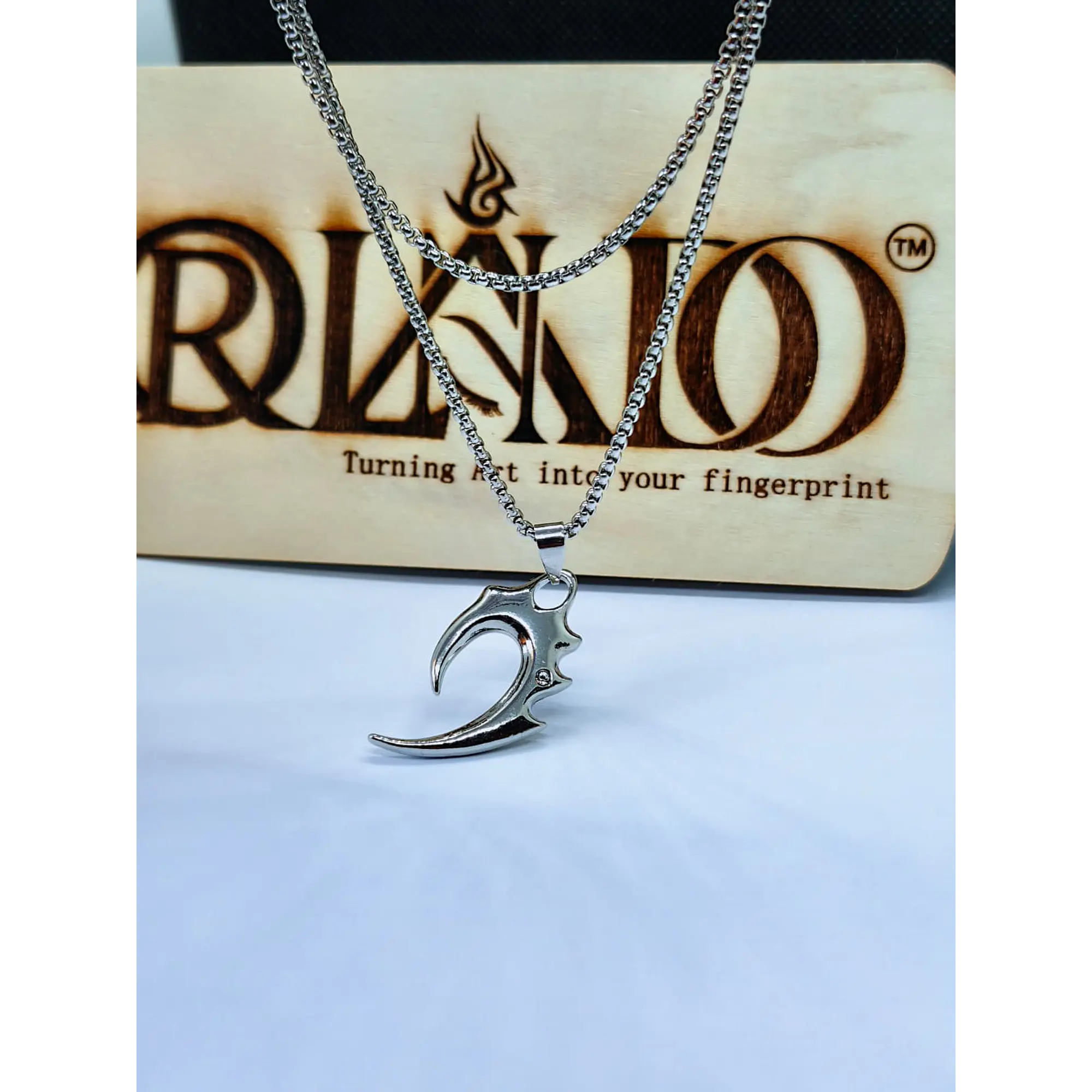 Tribal Claw Pendant Necklace in Stainless Steel, Silver Finish with Cubic Zirconia 5