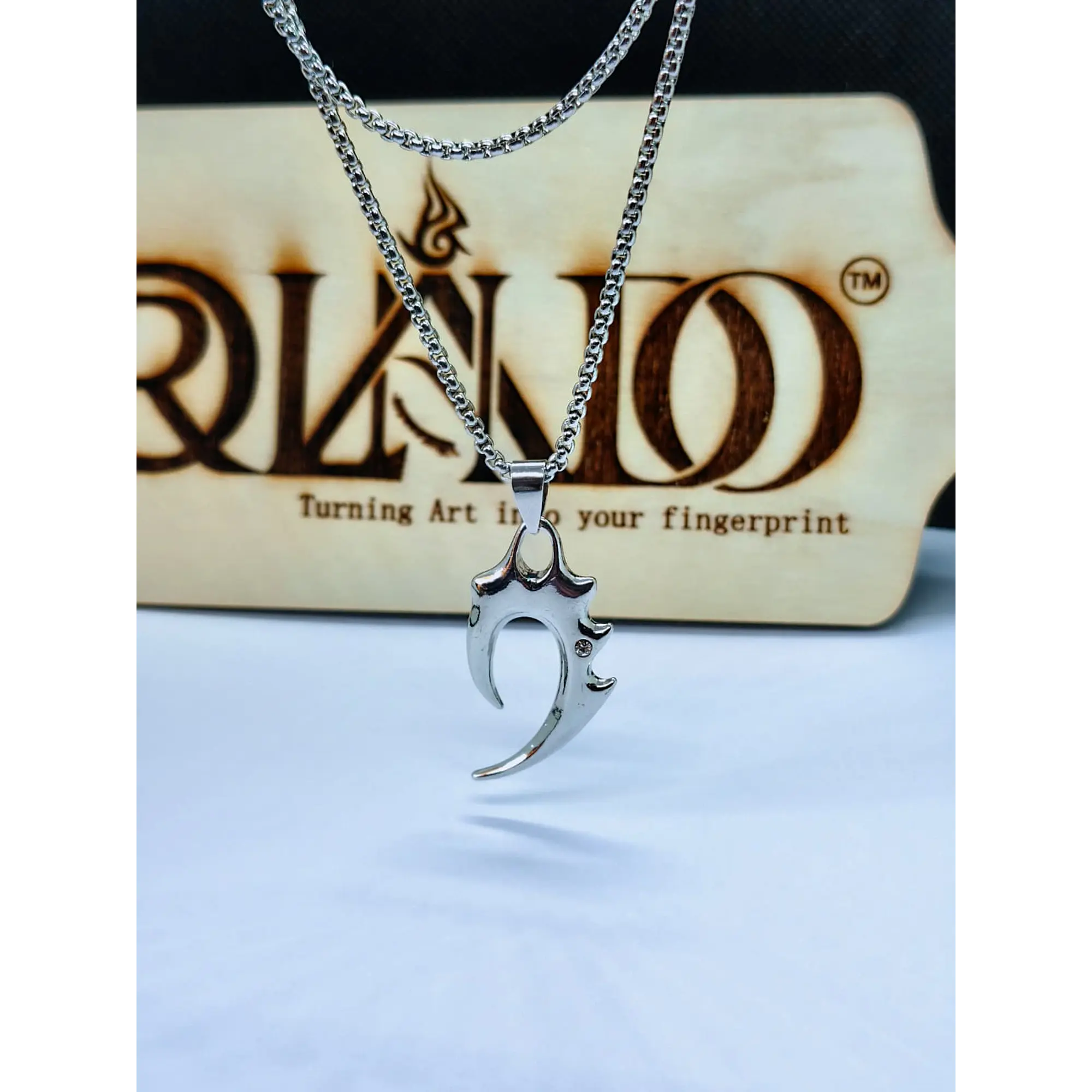Tribal Claw Pendant Necklace in Stainless Steel, Silver Finish with Cubic Zirconia 3