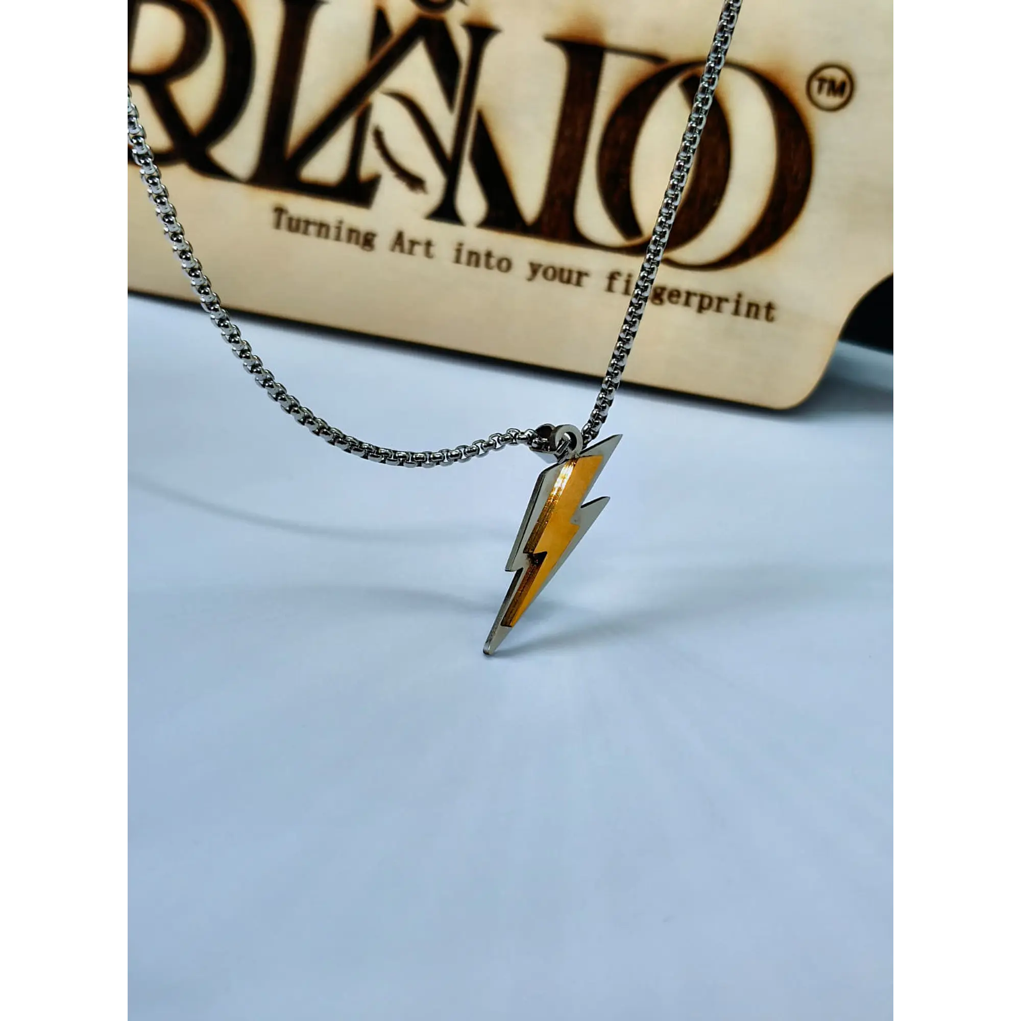 Two-tone Stainless Steel Lightning Bolt Pendant Necklace – Silver and Gold 5