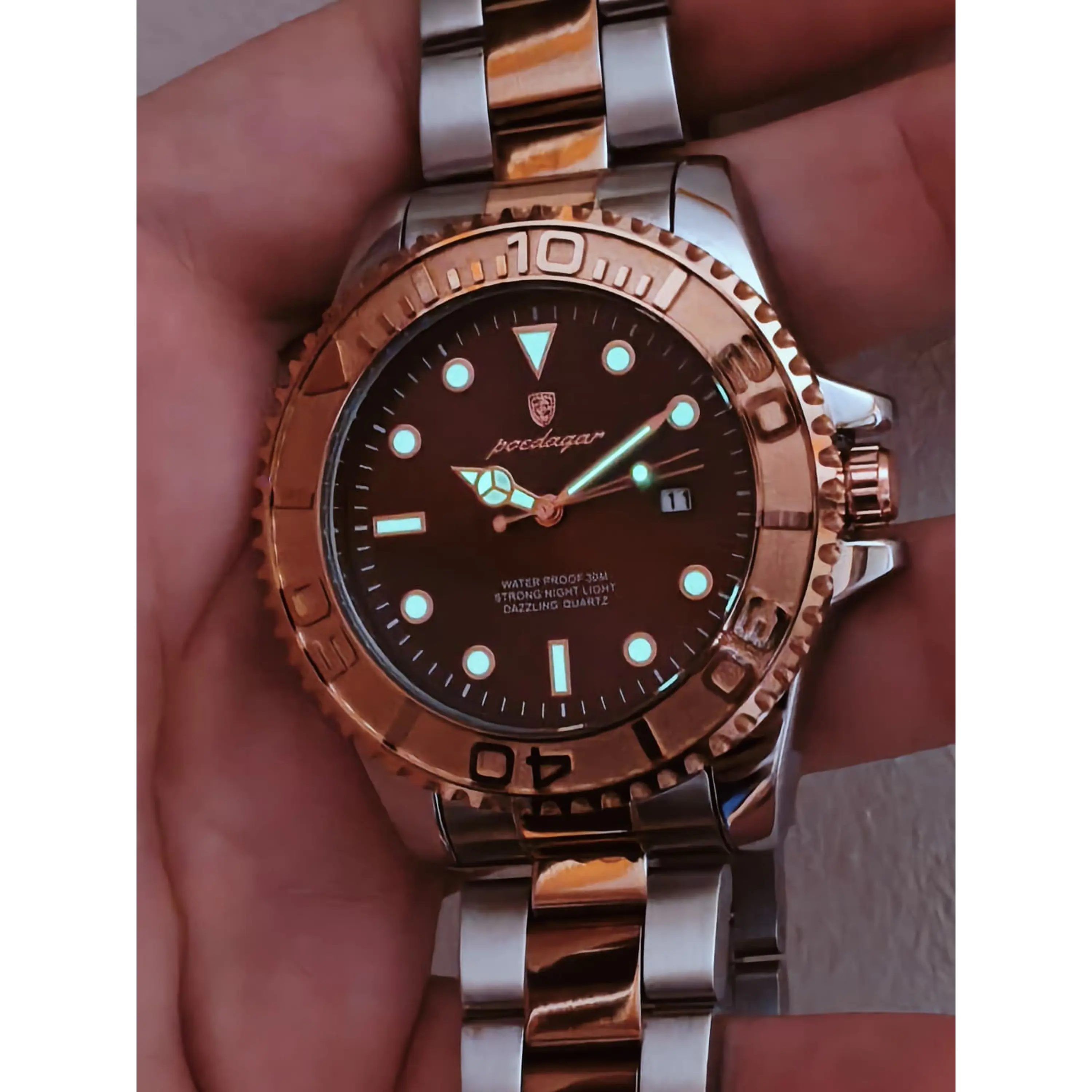 Relógio de Pulso Masculino  – Quartz, Bicolor chocolate, Prateado e Rosa gold 6