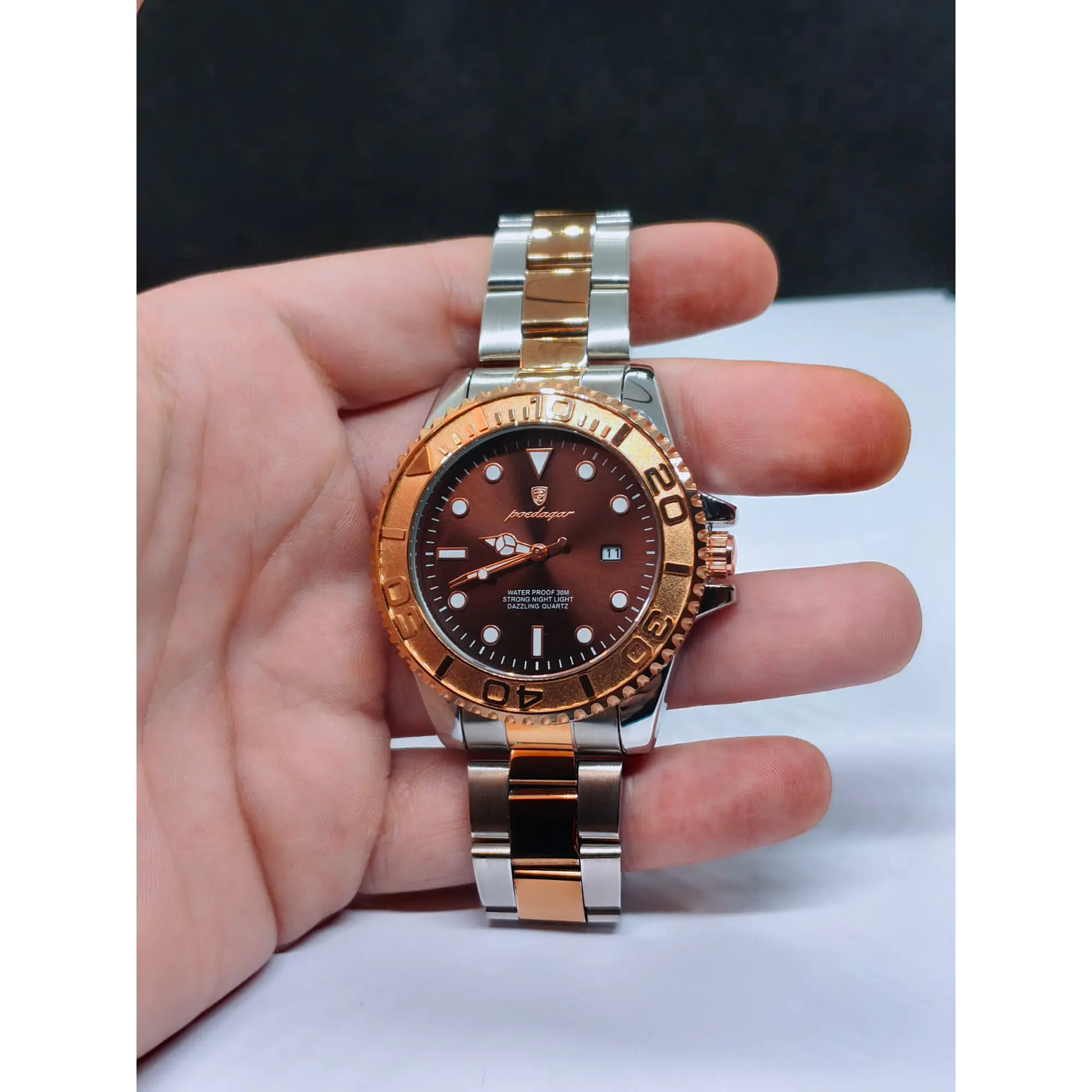 Relógio de Pulso Masculino  – Quartz, Bicolor chocolate, Prateado e Rosa gold 1