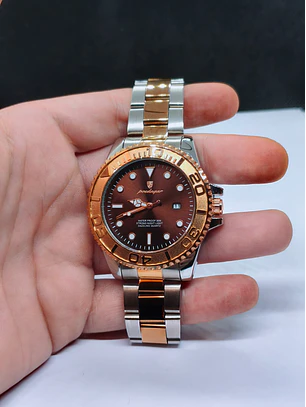 Relógio de Pulso Masculino  – Quartz, Bicolor chocolate, Prateado e Rosa gold