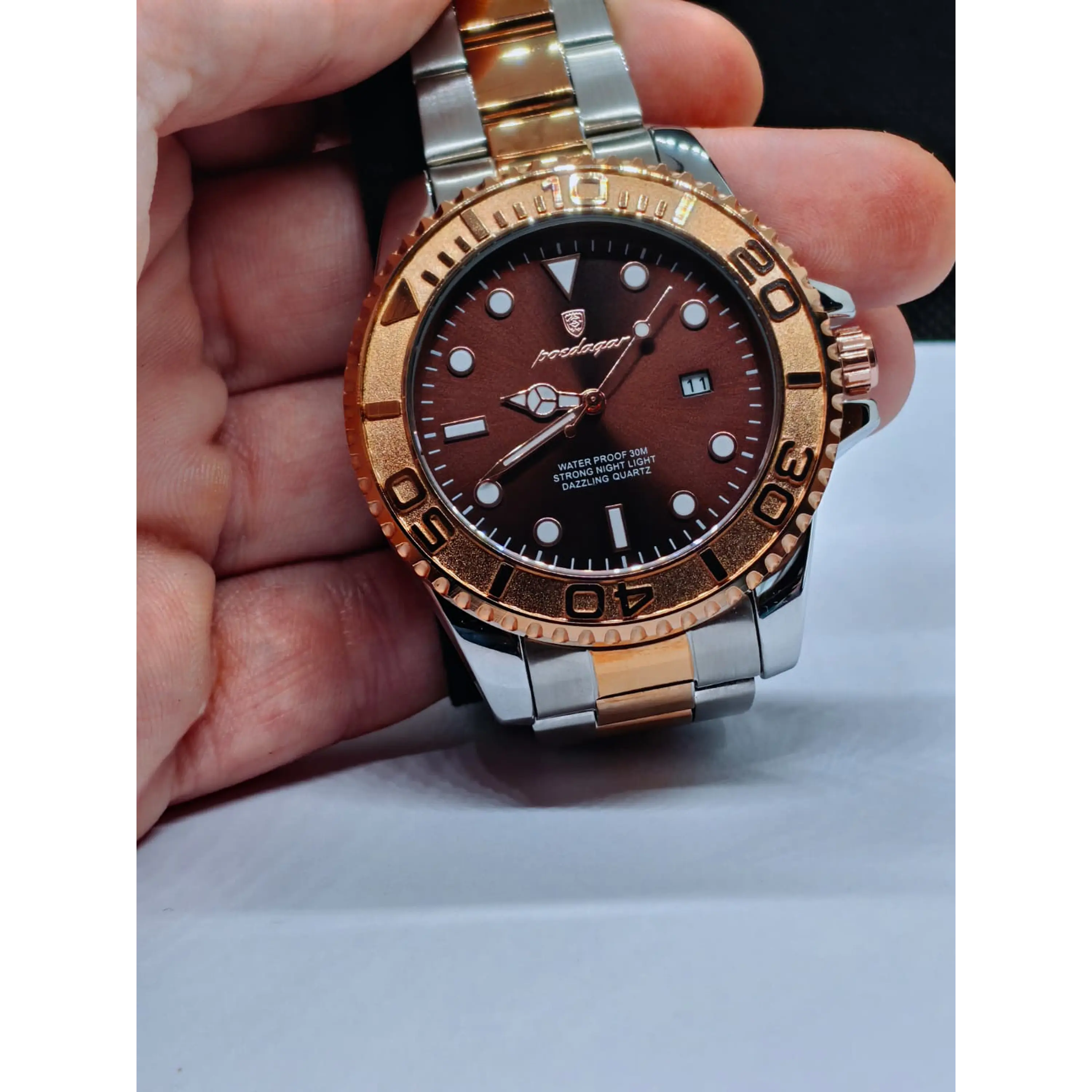 Relógio de Pulso Masculino  – Quartz, Bicolor chocolate, Prateado e Rosa gold 10