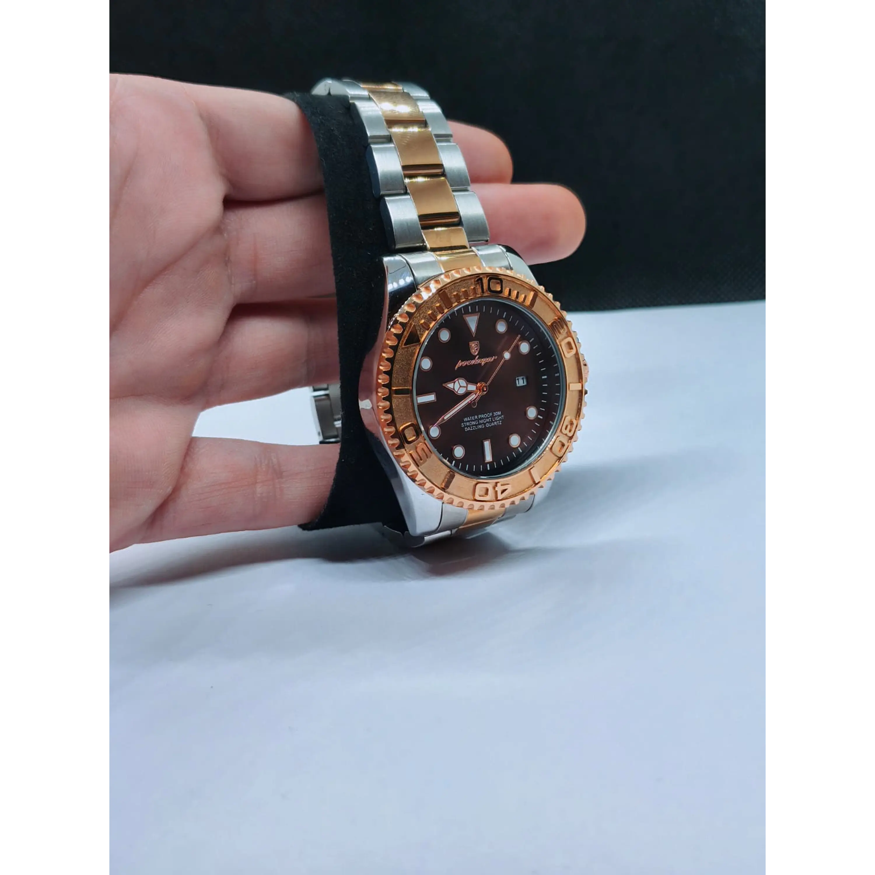 Relógio de Pulso Masculino  – Quartz, Bicolor chocolate, Prateado e Rosa gold 9