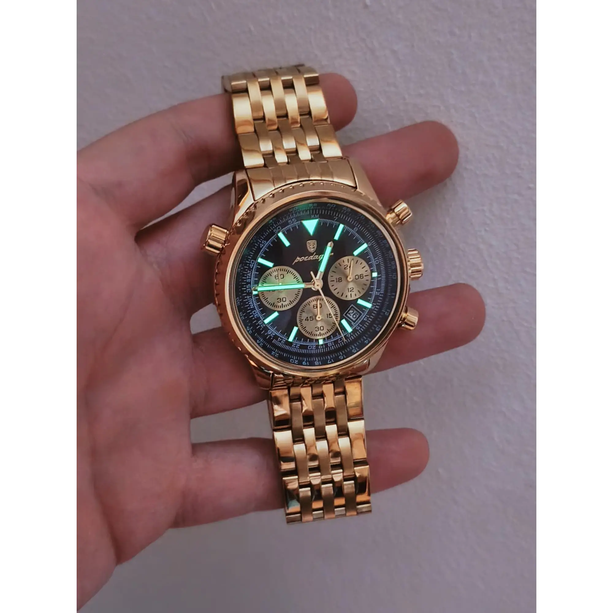 Montre chronographe pour homme en or avec cadran bleu 11