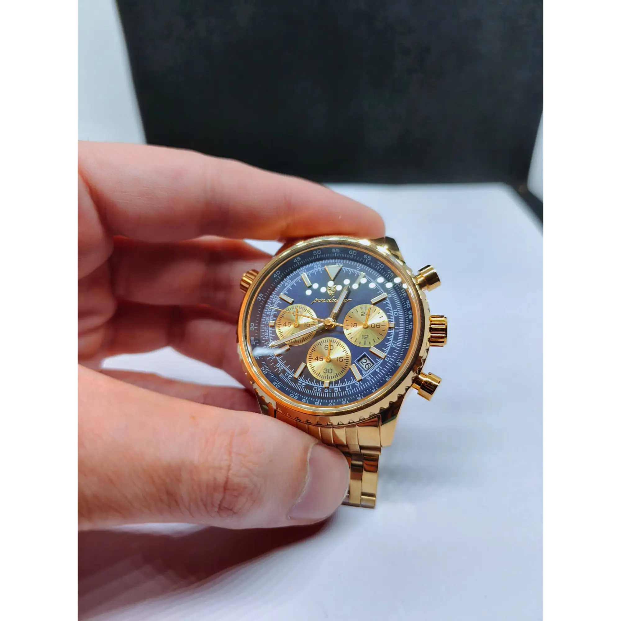 Montre chronographe pour homme en or avec cadran bleu 15