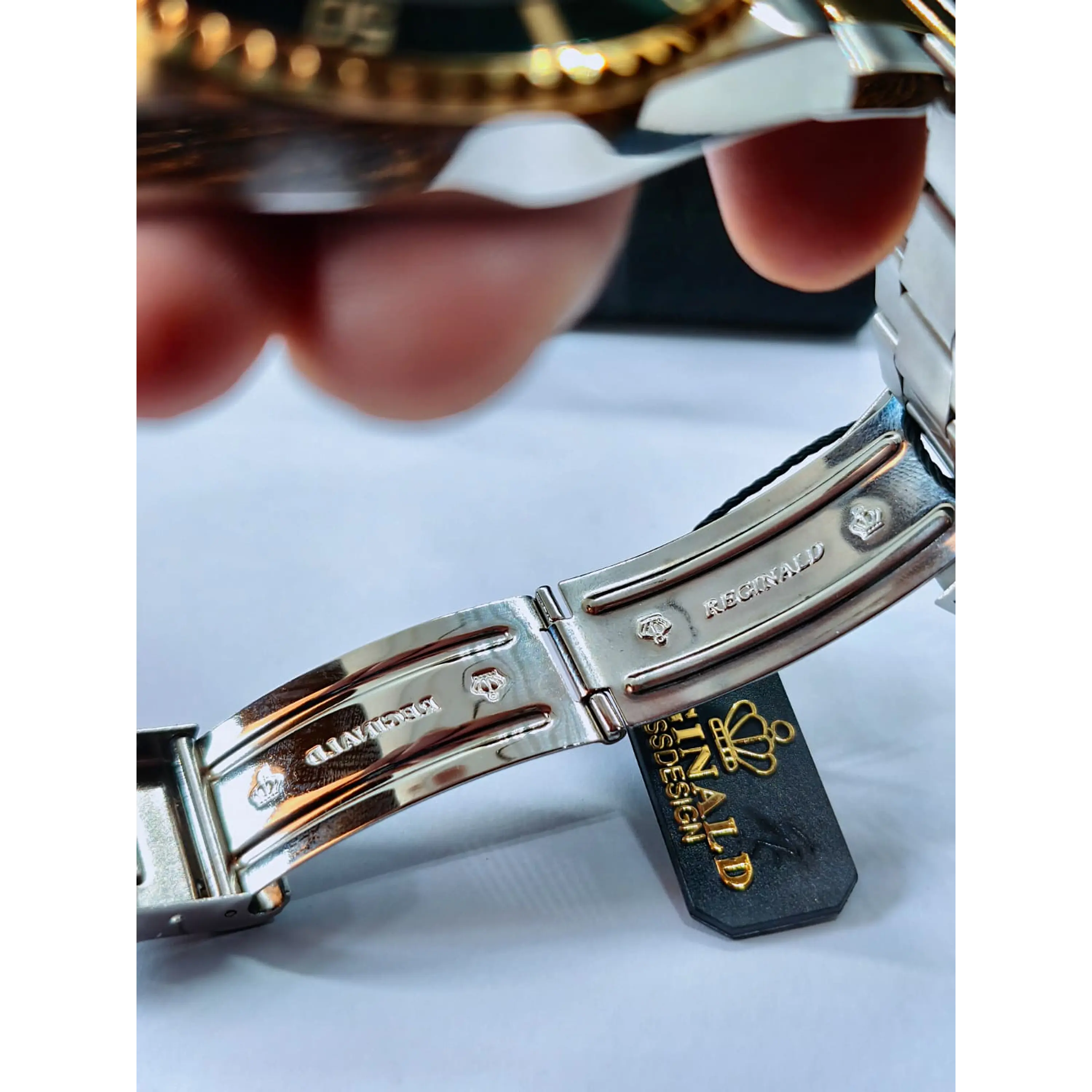 Relógio Masculino Clássico Bicolor Ouro/Verde – Estilo Luxo Mergulhador 8