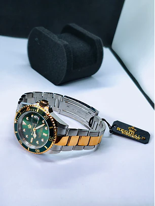 Relógio Masculino Clássico Bicolor Ouro/Verde – Estilo Luxo Mergulhador