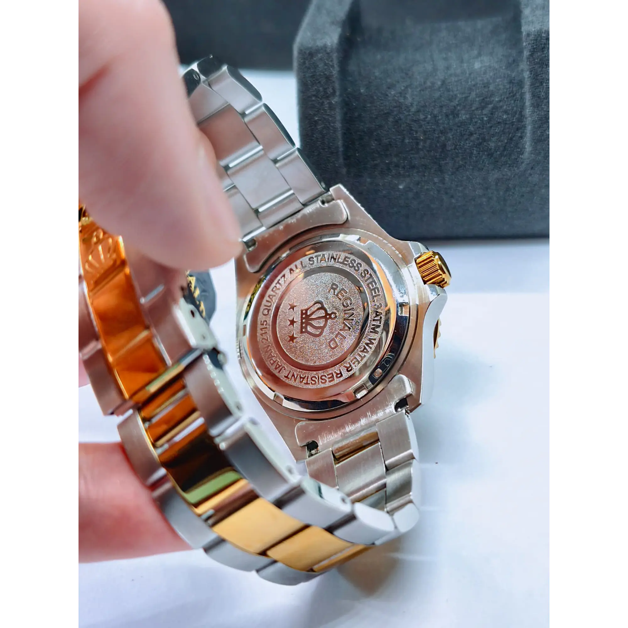 Relógio Masculino Clássico Bicolor Ouro/Verde – Estilo Luxo Mergulhador 13