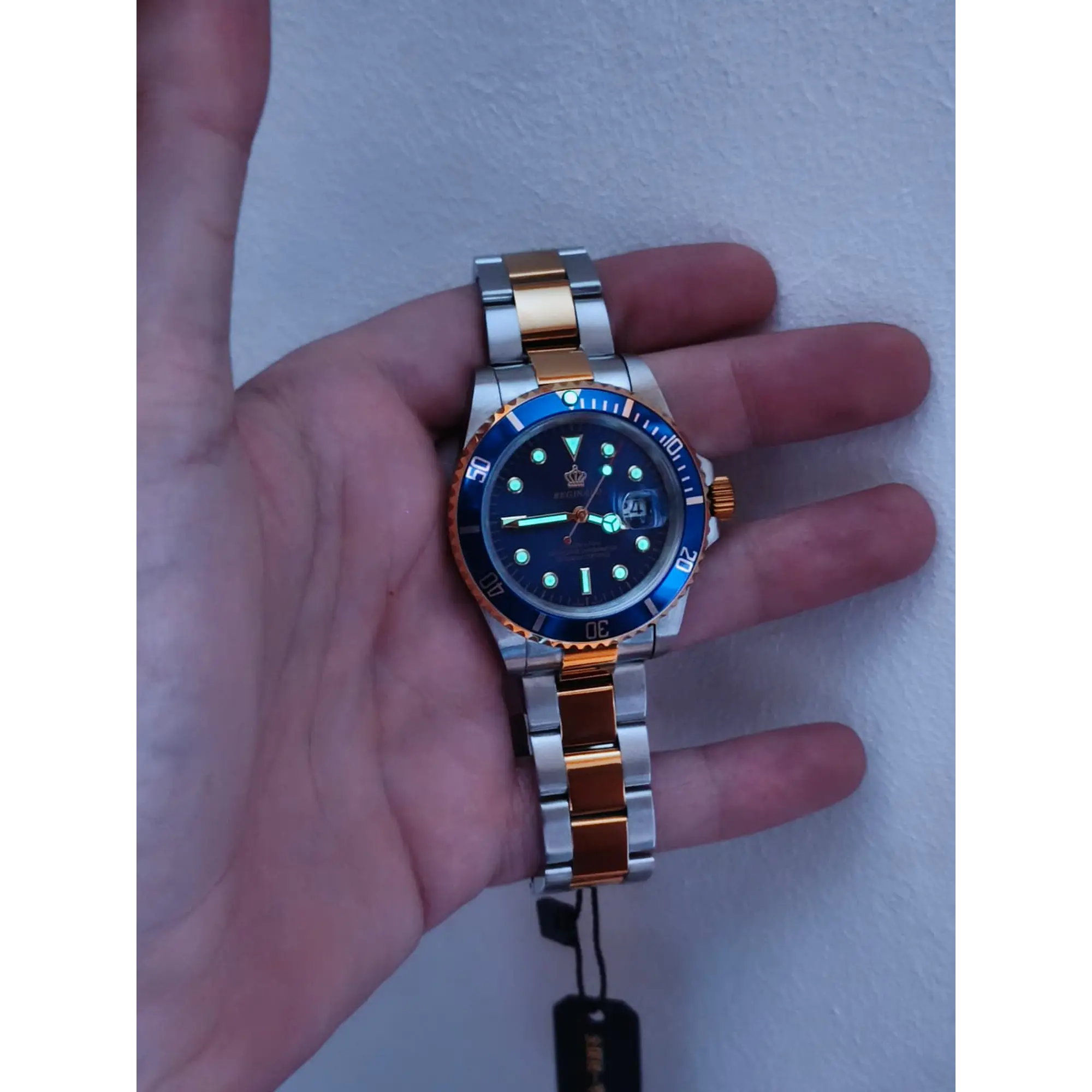Relógio Masculino Clássico Bicolor Ouro/Azul – Estilo Luxo Mergulhador 8