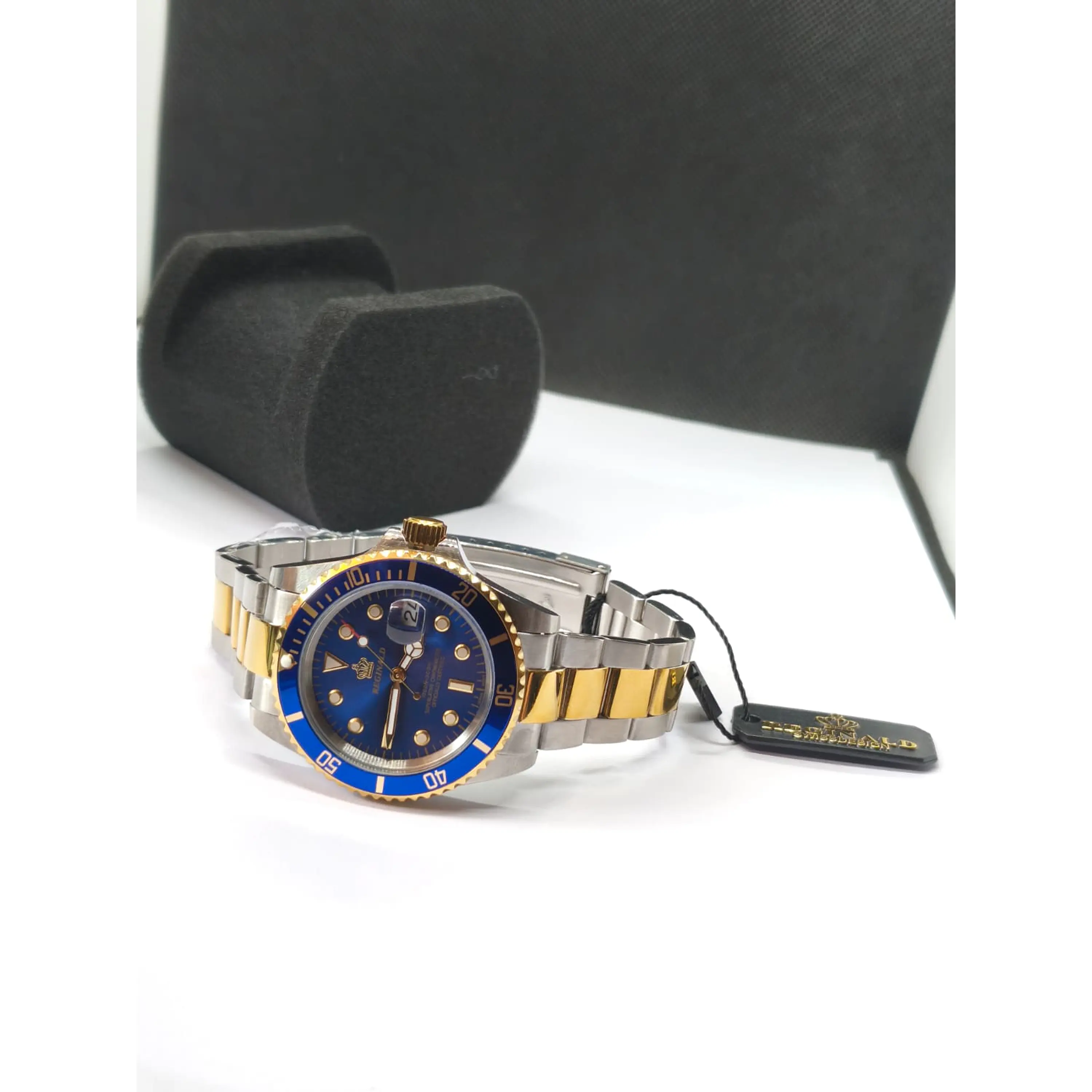 Relógio Masculino Clássico Bicolor Ouro/Azul – Estilo Luxo Mergulhador 6