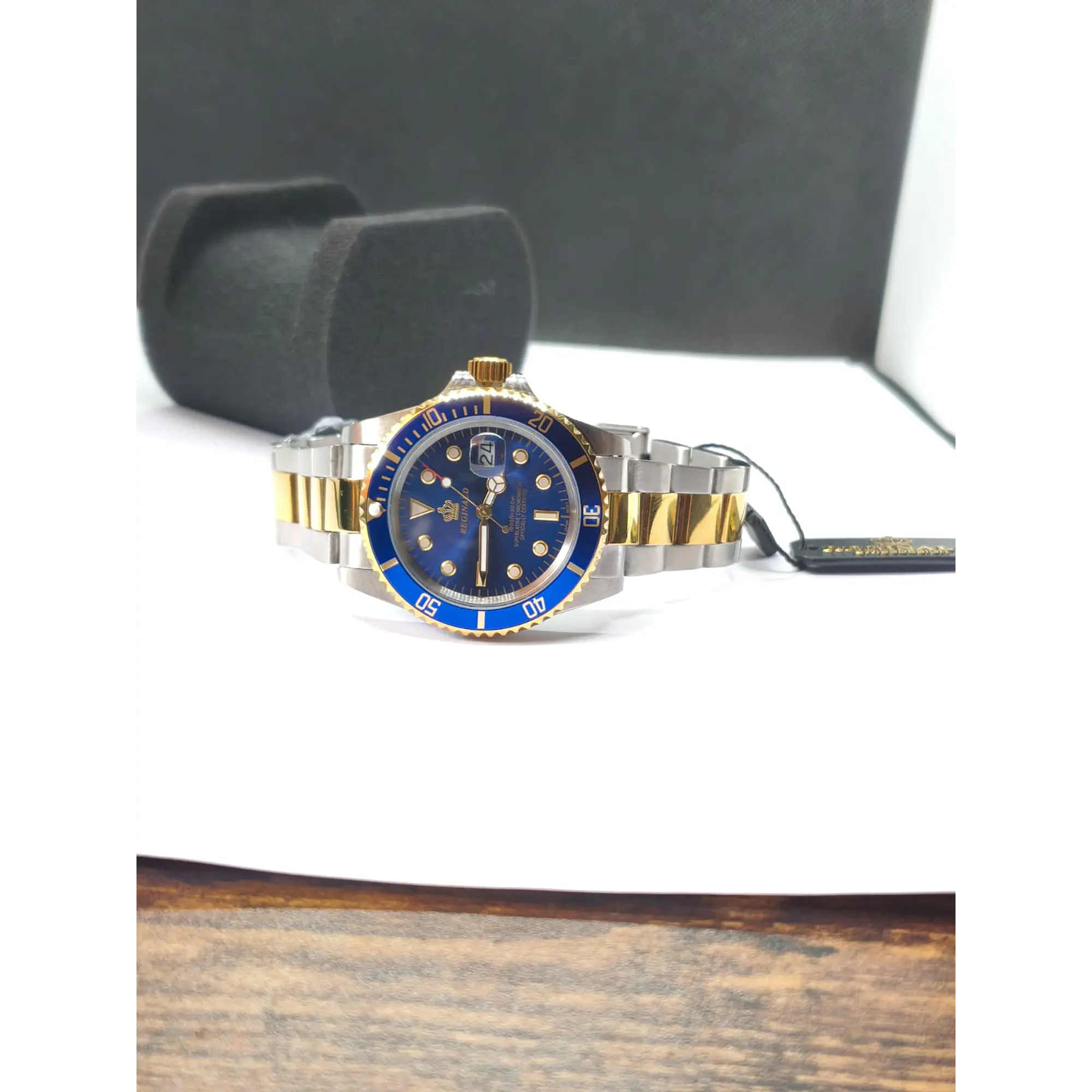 Relógio Masculino Clássico Bicolor Ouro/Azul – Estilo Luxo Mergulhador 12