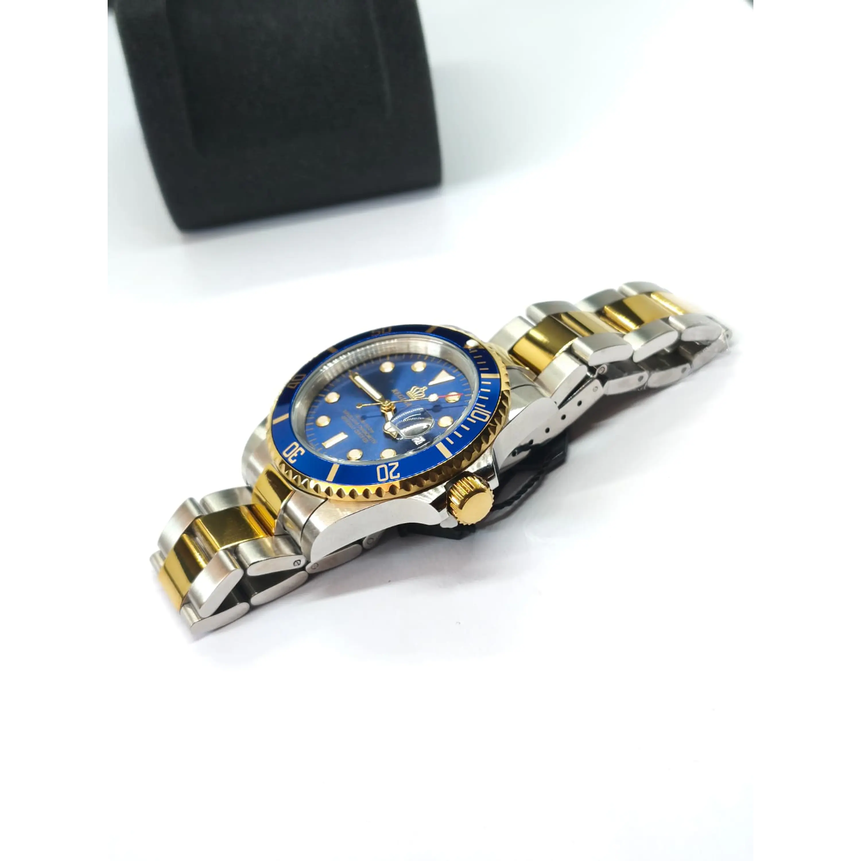 Relógio Masculino Clássico Bicolor Ouro/Azul – Estilo Luxo Mergulhador 13