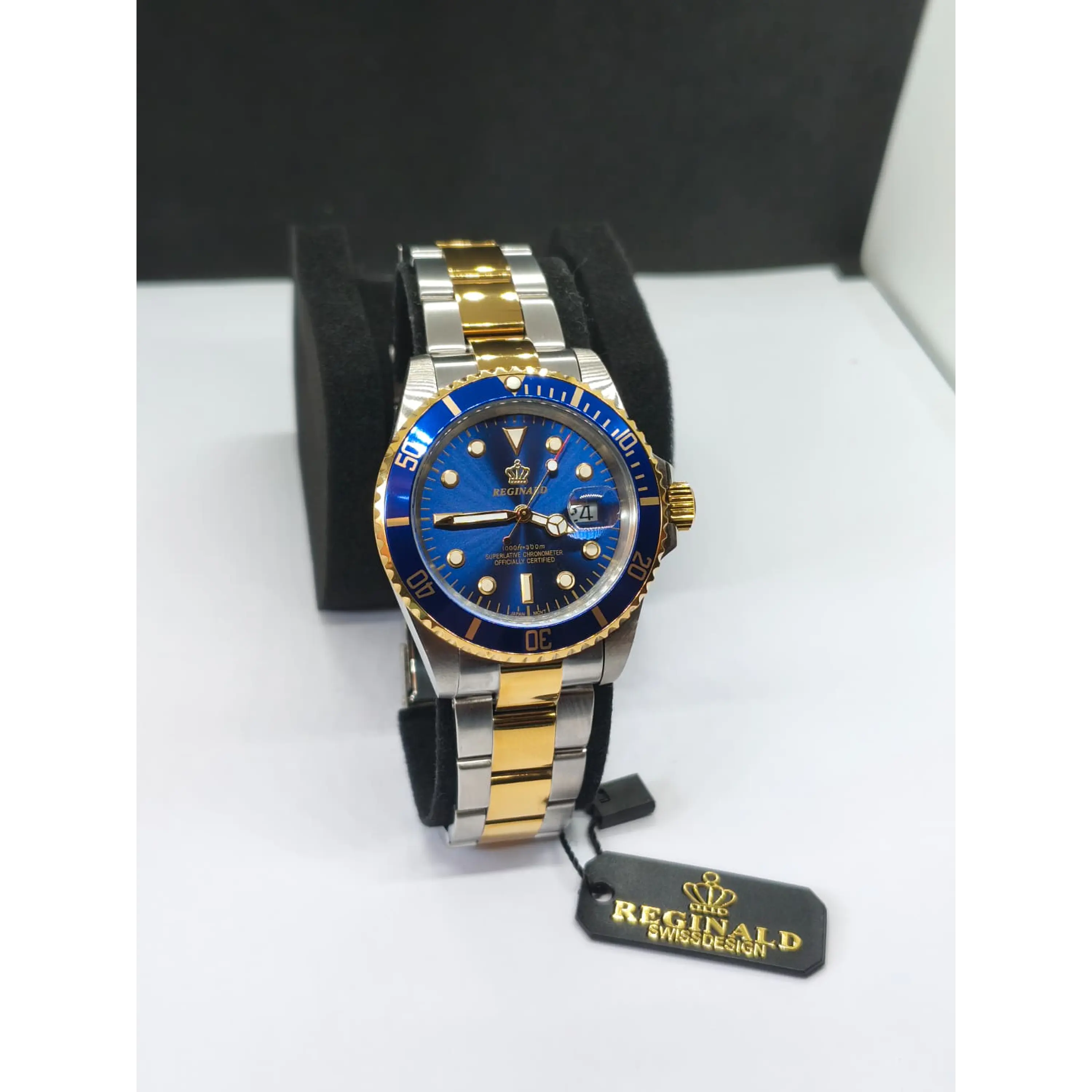 Relógio Masculino Clássico Bicolor Ouro/Azul – Estilo Luxo Mergulhador 3