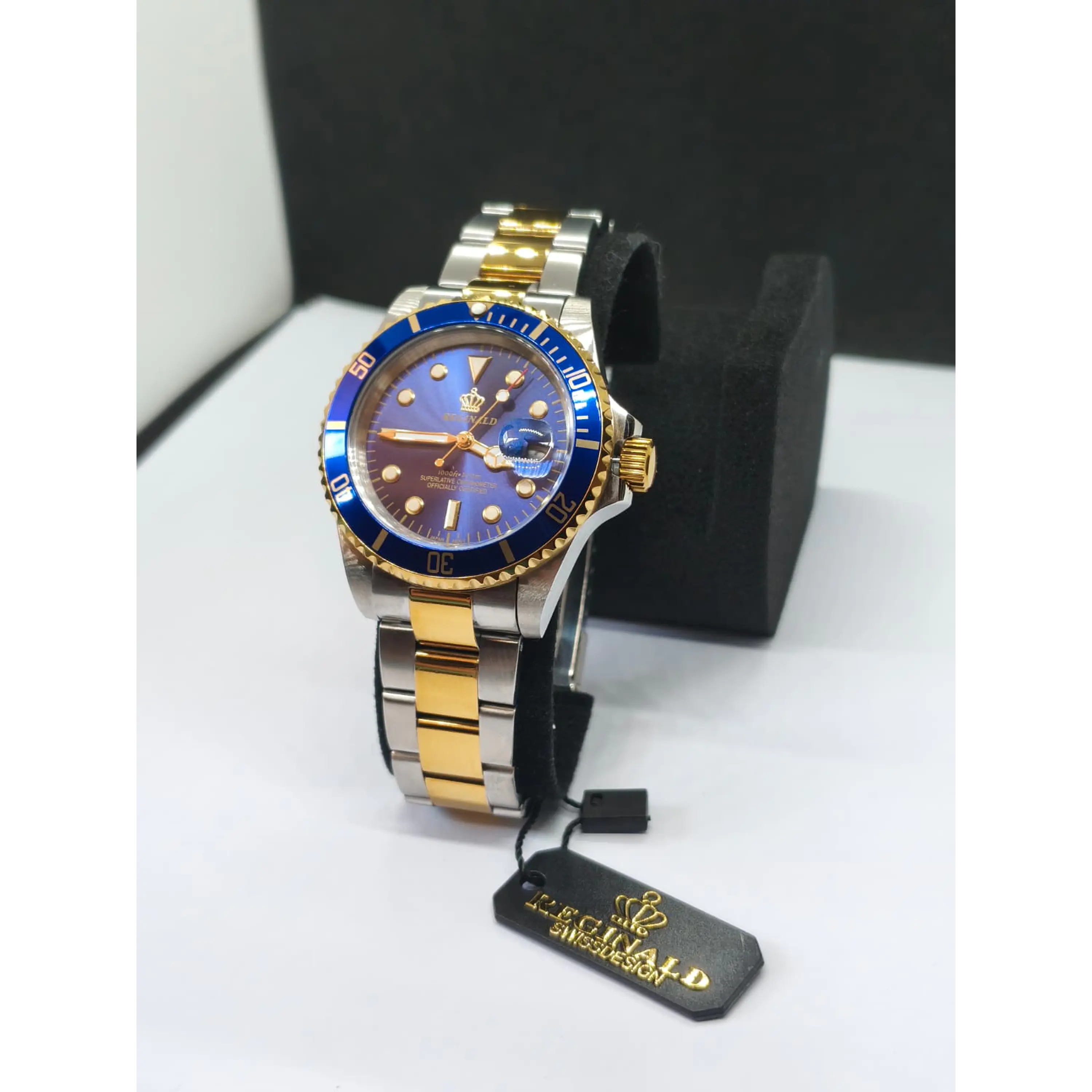 Relógio Masculino Clássico Bicolor Ouro/Azul – Estilo Luxo Mergulhador 14