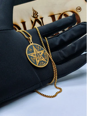Colar Medalha Tetragrammaton em Aço Inoxidável Dourado – Amuleto de Proteção Mística