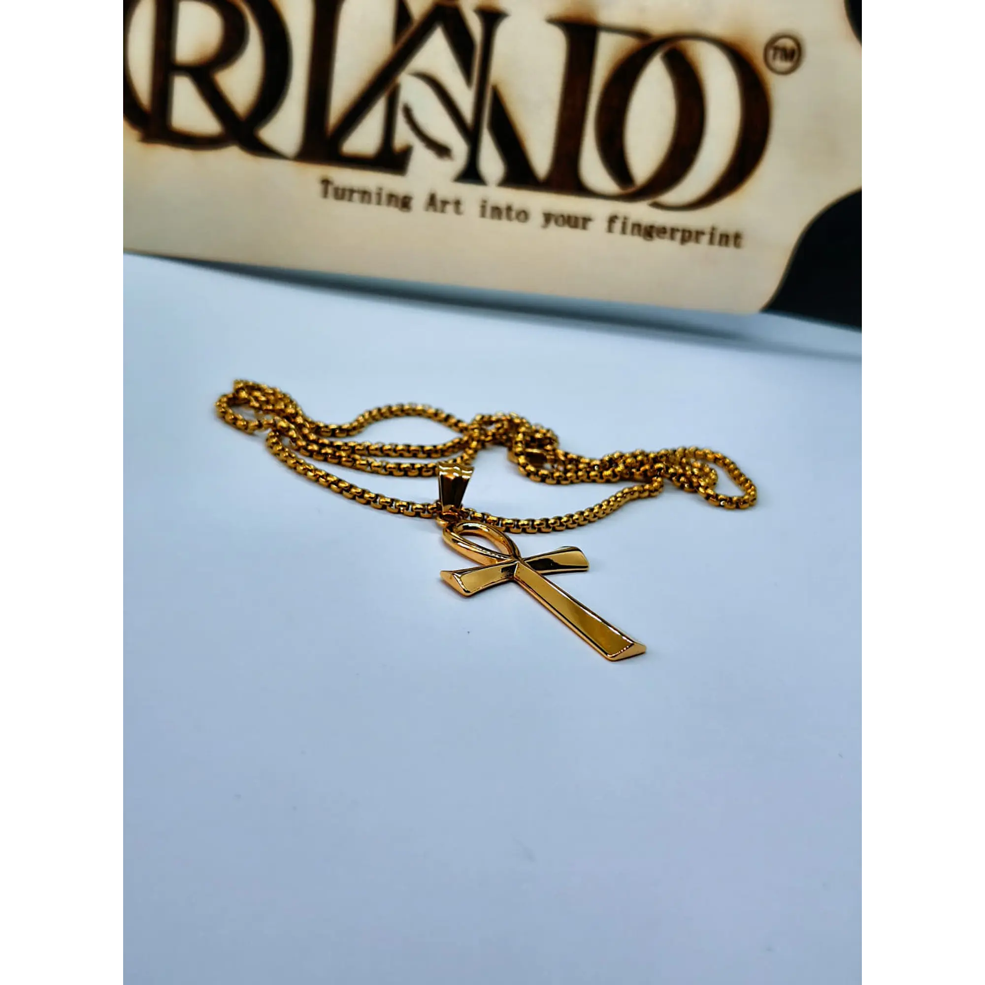 Colar com Pendente Cruz Ankh em Aço Inoxidável Dourado – Chave da Vida Egípci 6