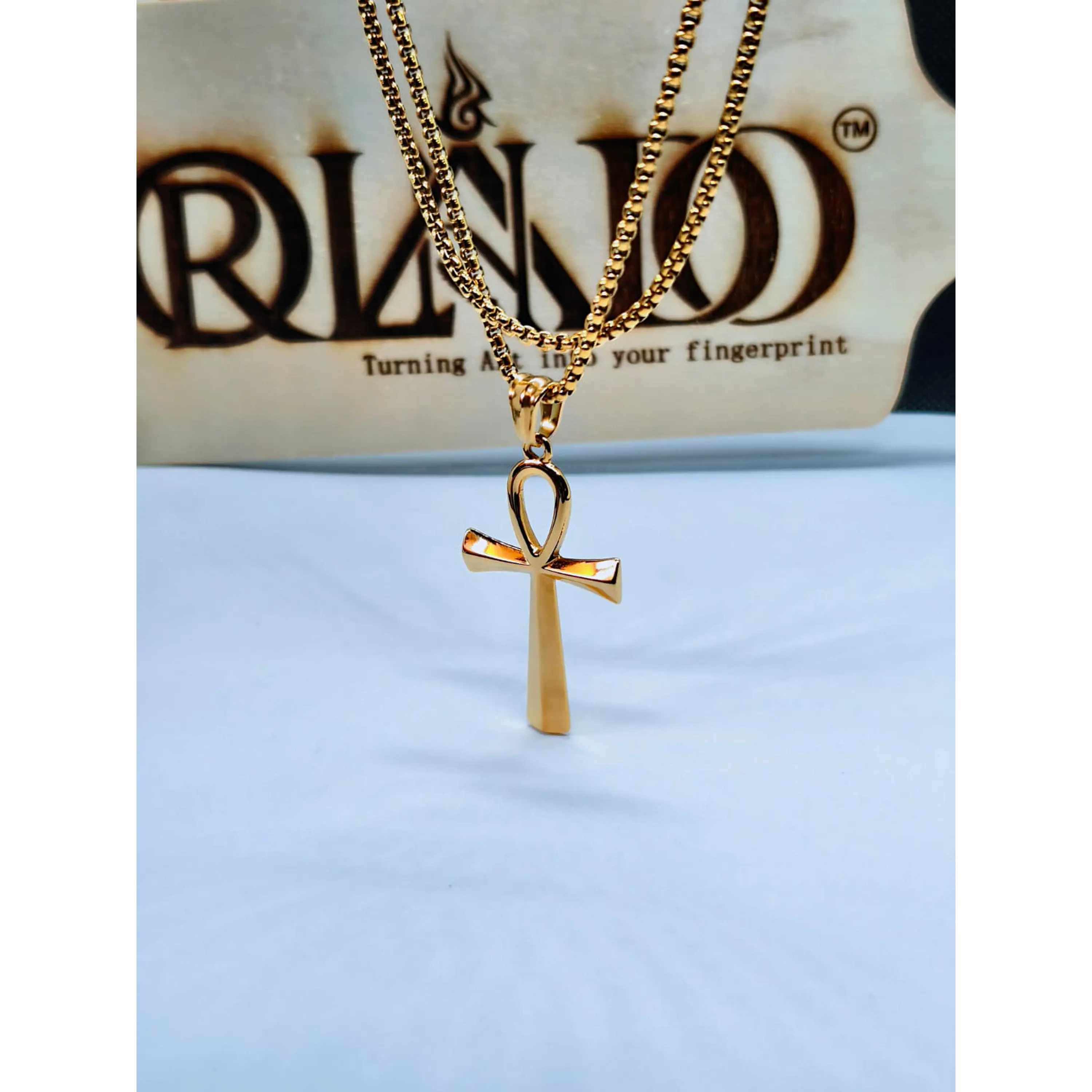 Colar com Pendente Cruz Ankh em Aço Inoxidável Dourado – Chave da Vida Egípci 7