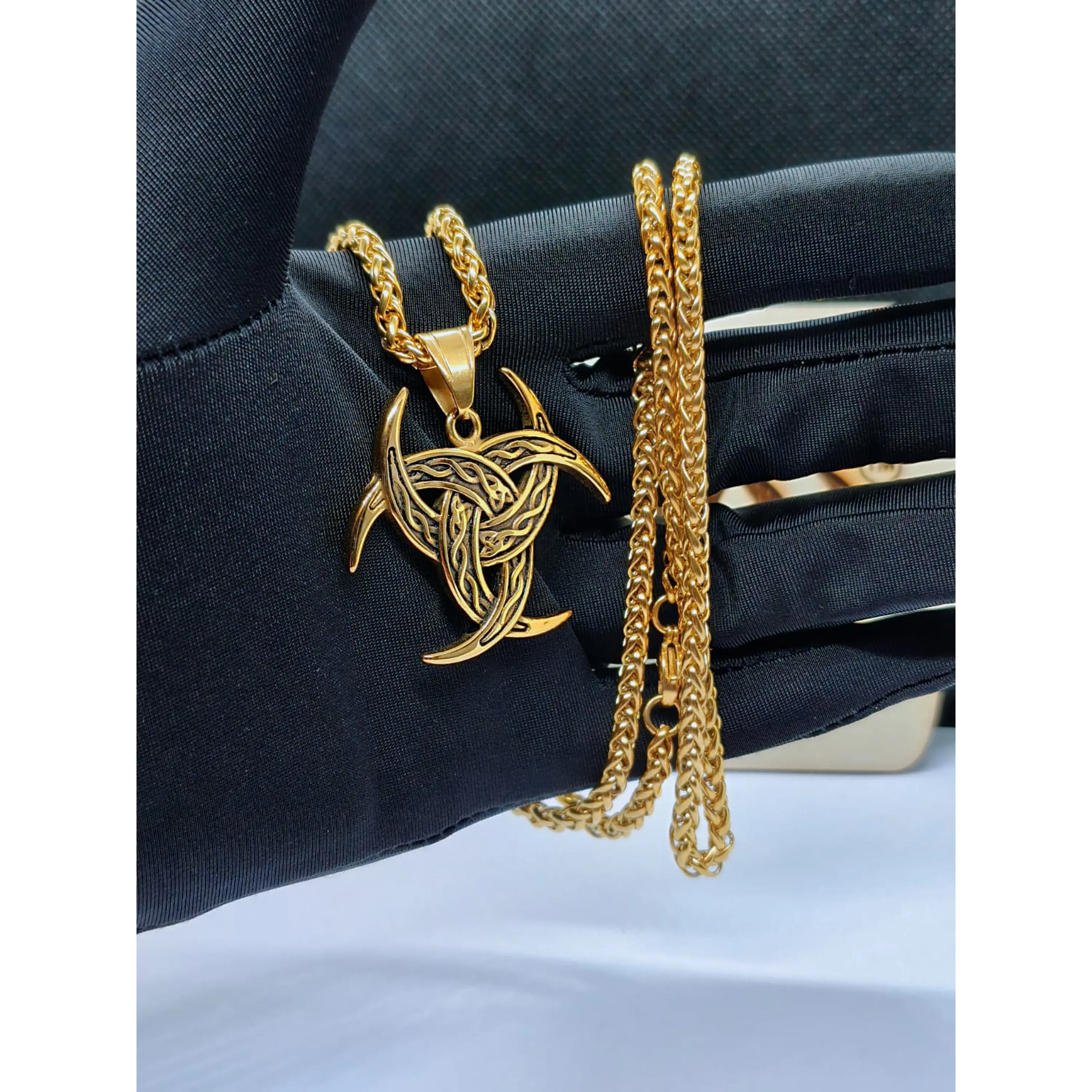 Colar Masculino Viking Triskelion Dourado – Pendente Mitologia Nórdica 9