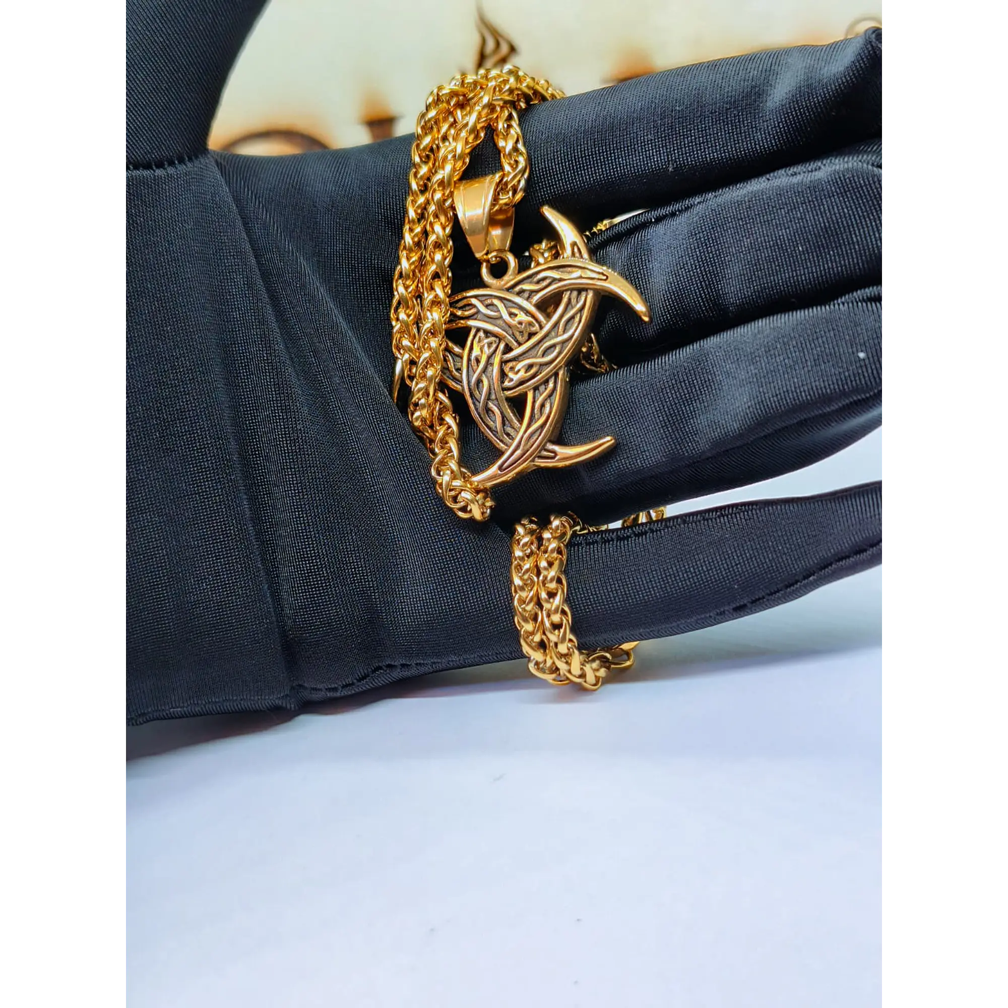 Colar Masculino Viking Triskelion Dourado – Pendente Mitologia Nórdica 2