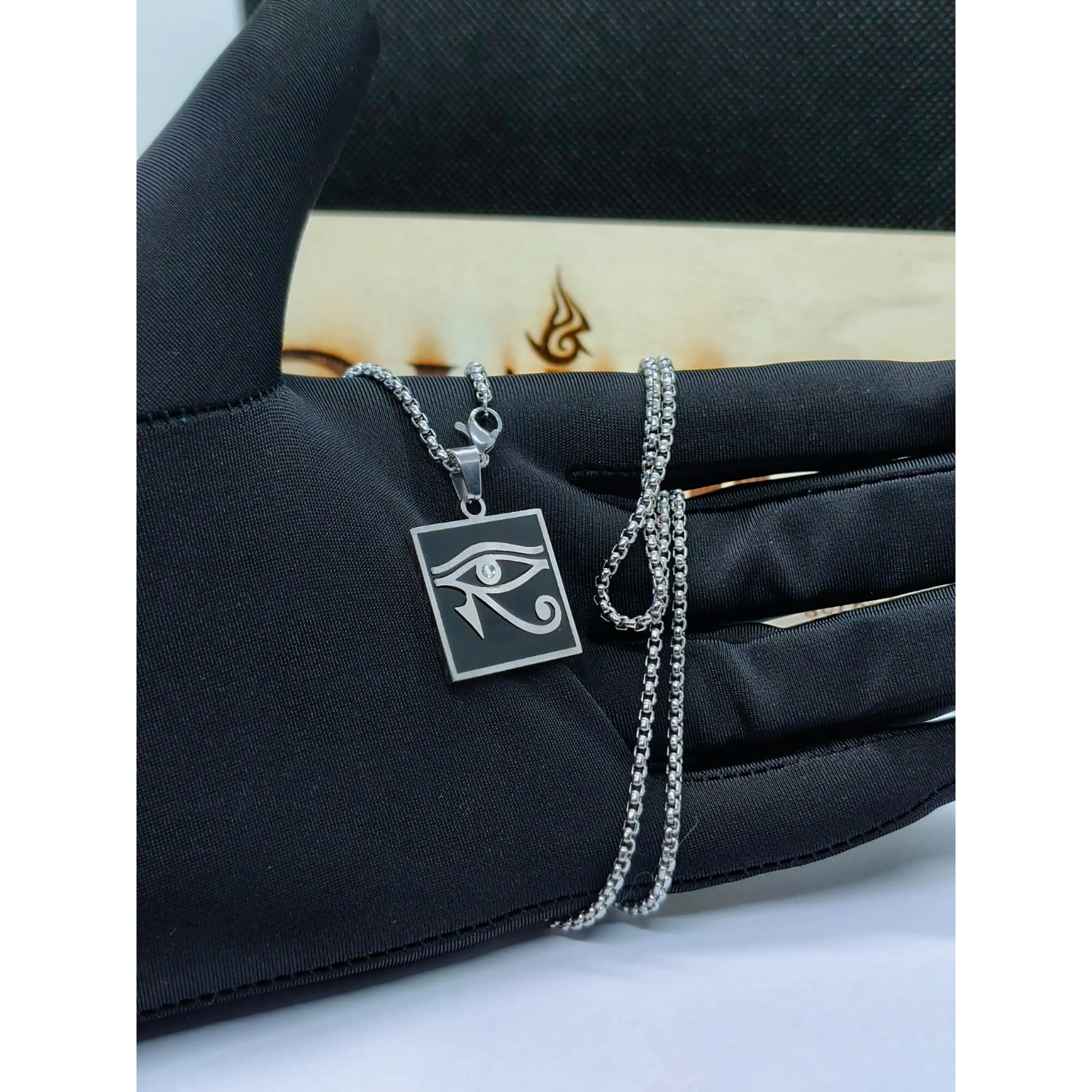 Eye of Horus Necklace in Stainless Steel – Black Square Pendant 6