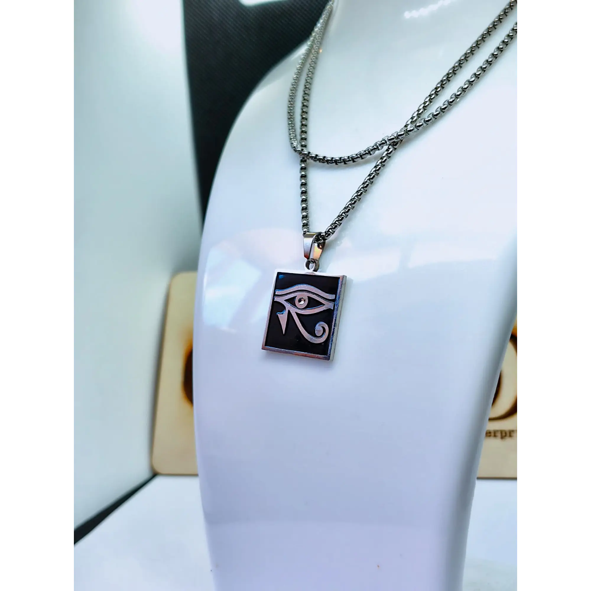 Eye of Horus Necklace in Stainless Steel – Black Square Pendant 4