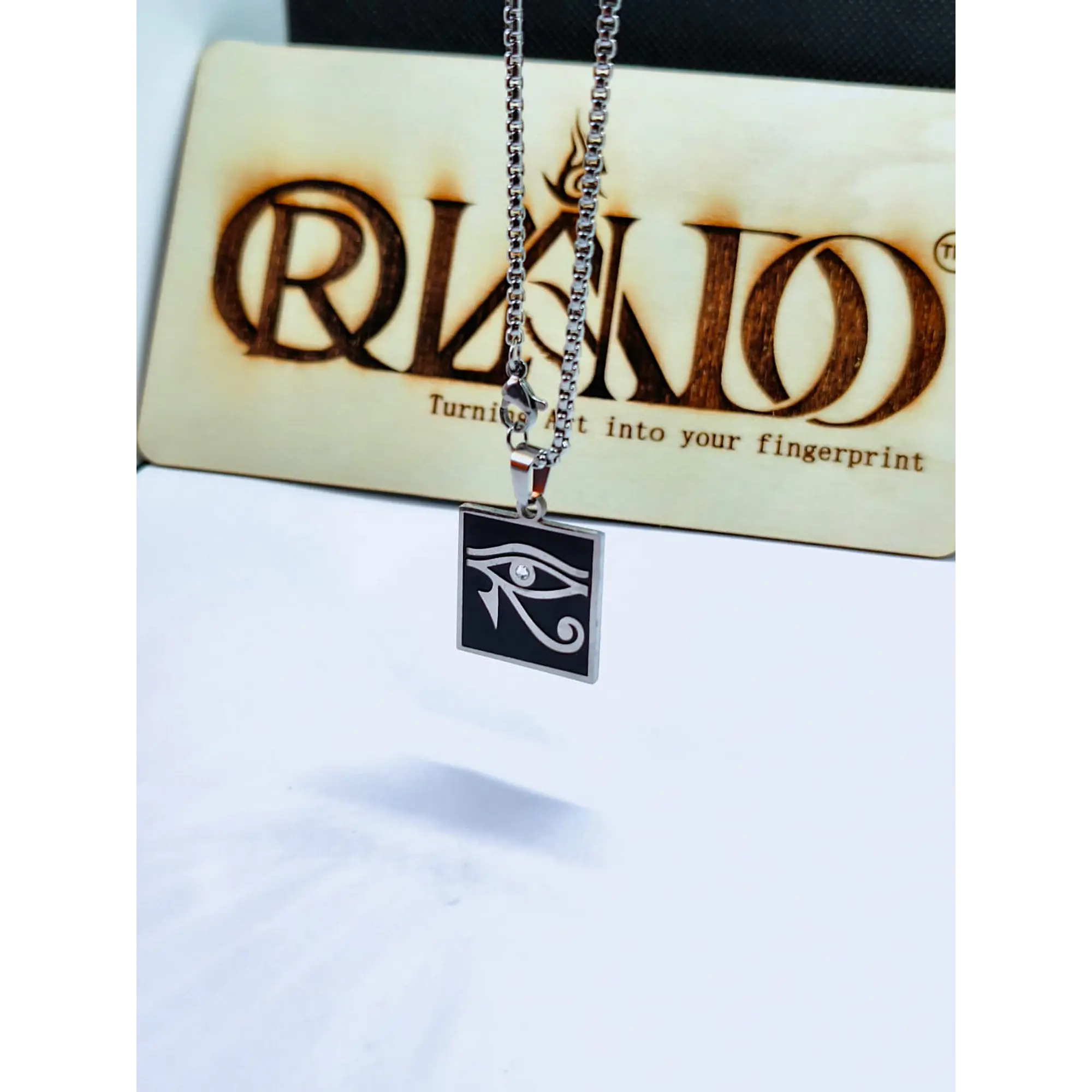 Eye of Horus Necklace in Stainless Steel – Black Square Pendant 5