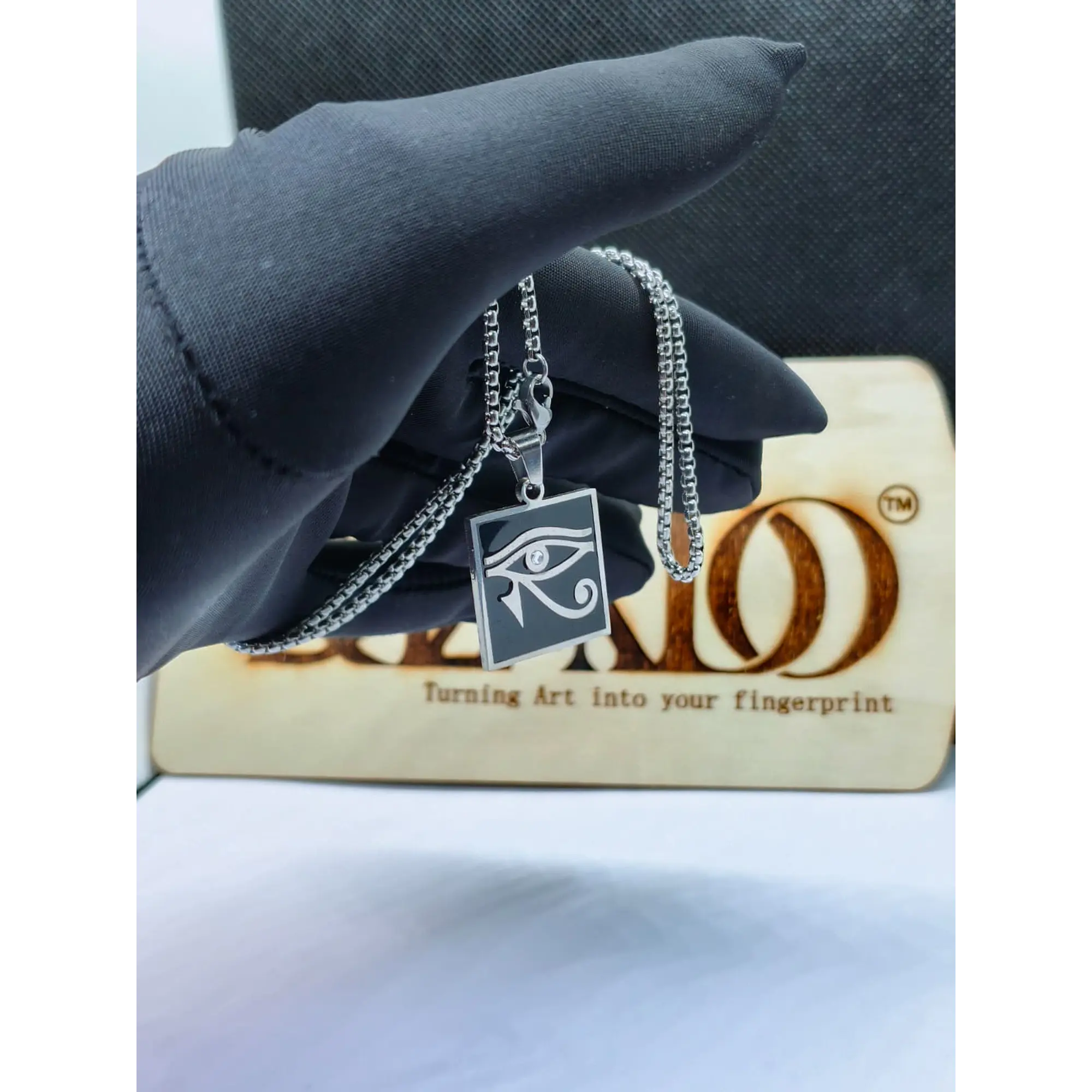 Eye of Horus Necklace in Stainless Steel – Black Square Pendant 7