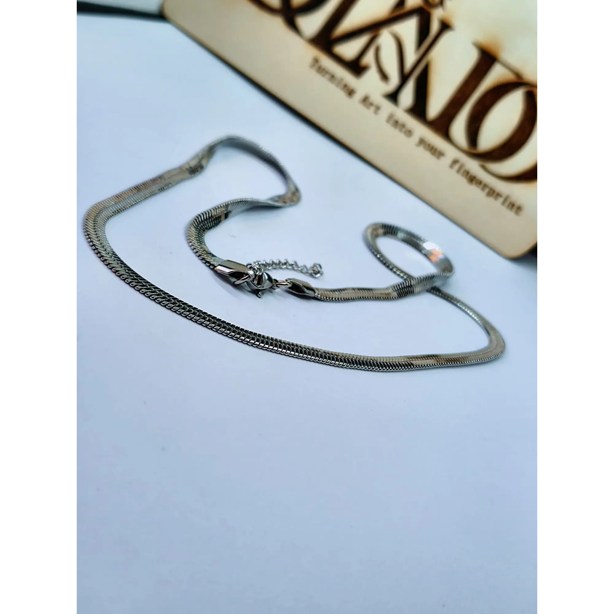 Gargantilha Dupla de Malha Plana (Herringbone) Prateada 4