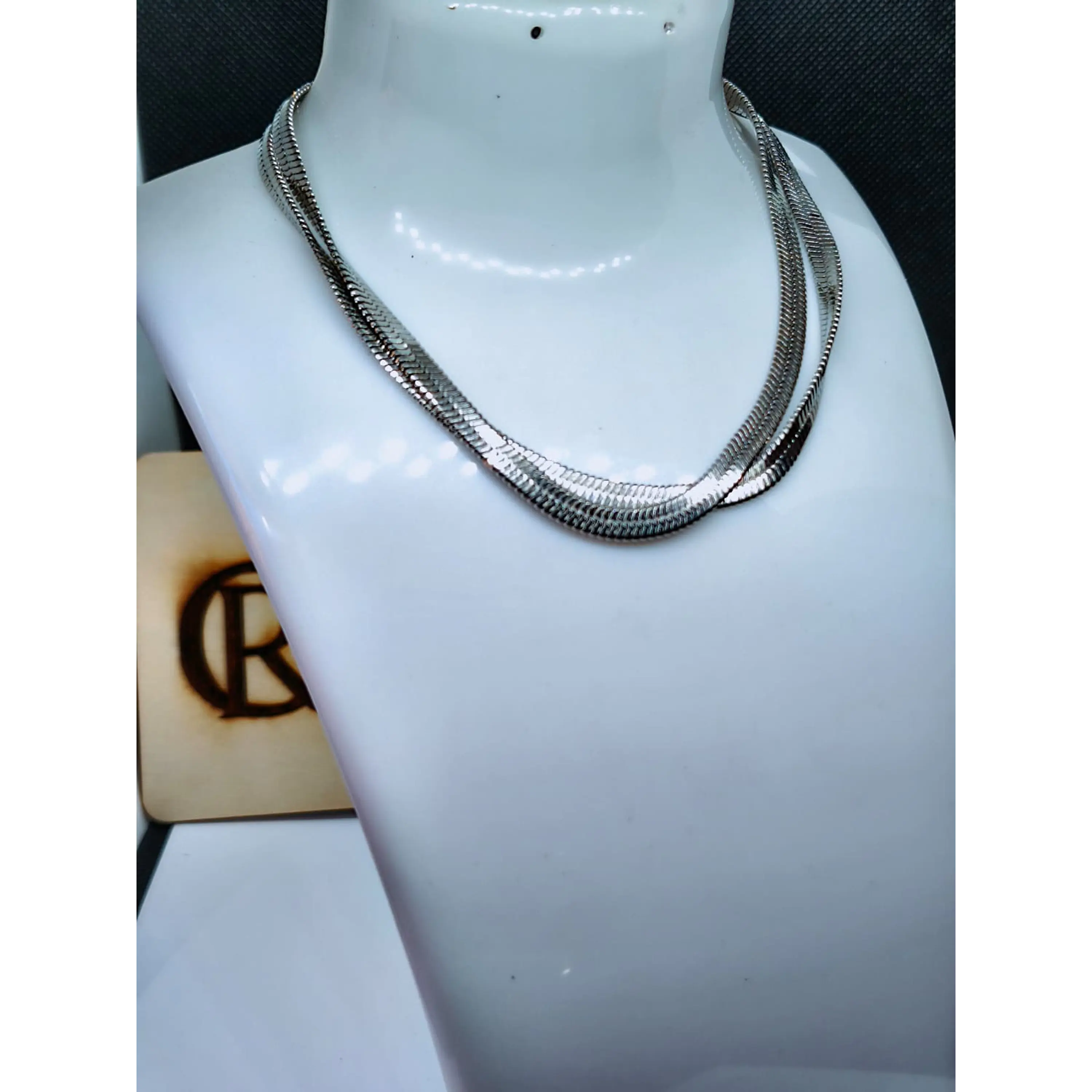 Gargantilha Dupla de Malha Plana (Herringbone) Prateada 8