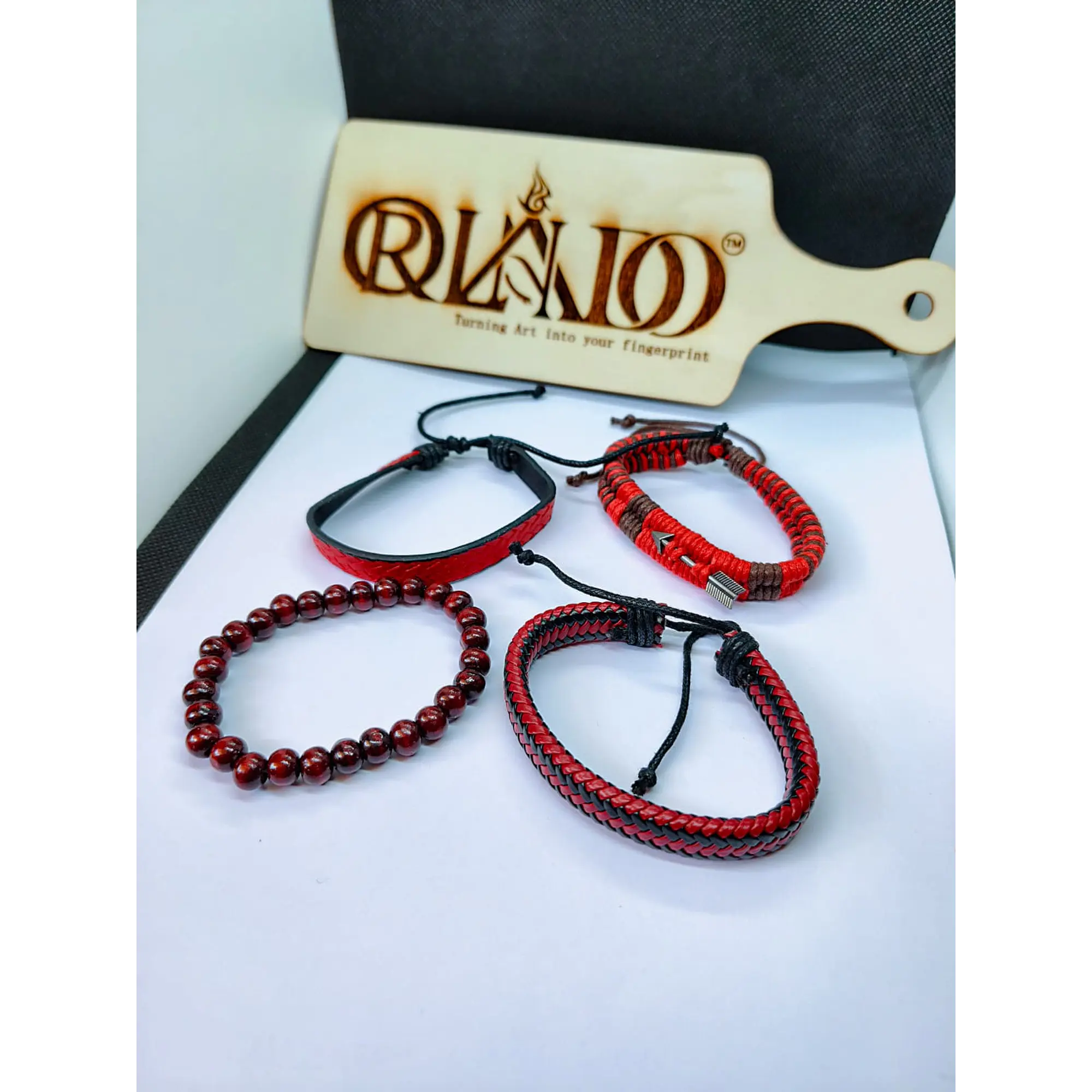 Conjunto de Pulseiras Artesanais – Vermelho e Preto (4 Unidades) 2