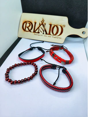 Conjunto de Pulseiras Artesanais – Vermelho e Preto (4 Unidades)